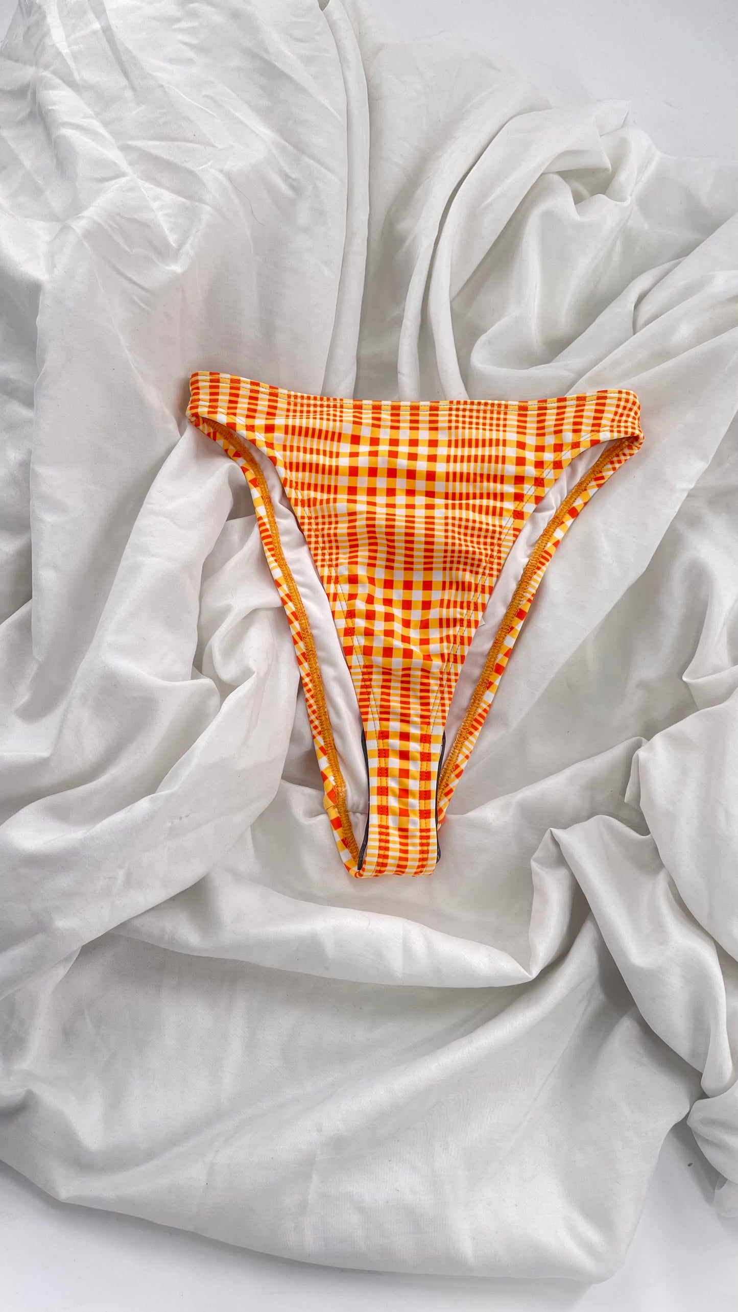 Out From Under Urban Outfitters Orange Picnic Pattern 90s Cut Swim Bottoms (XS)