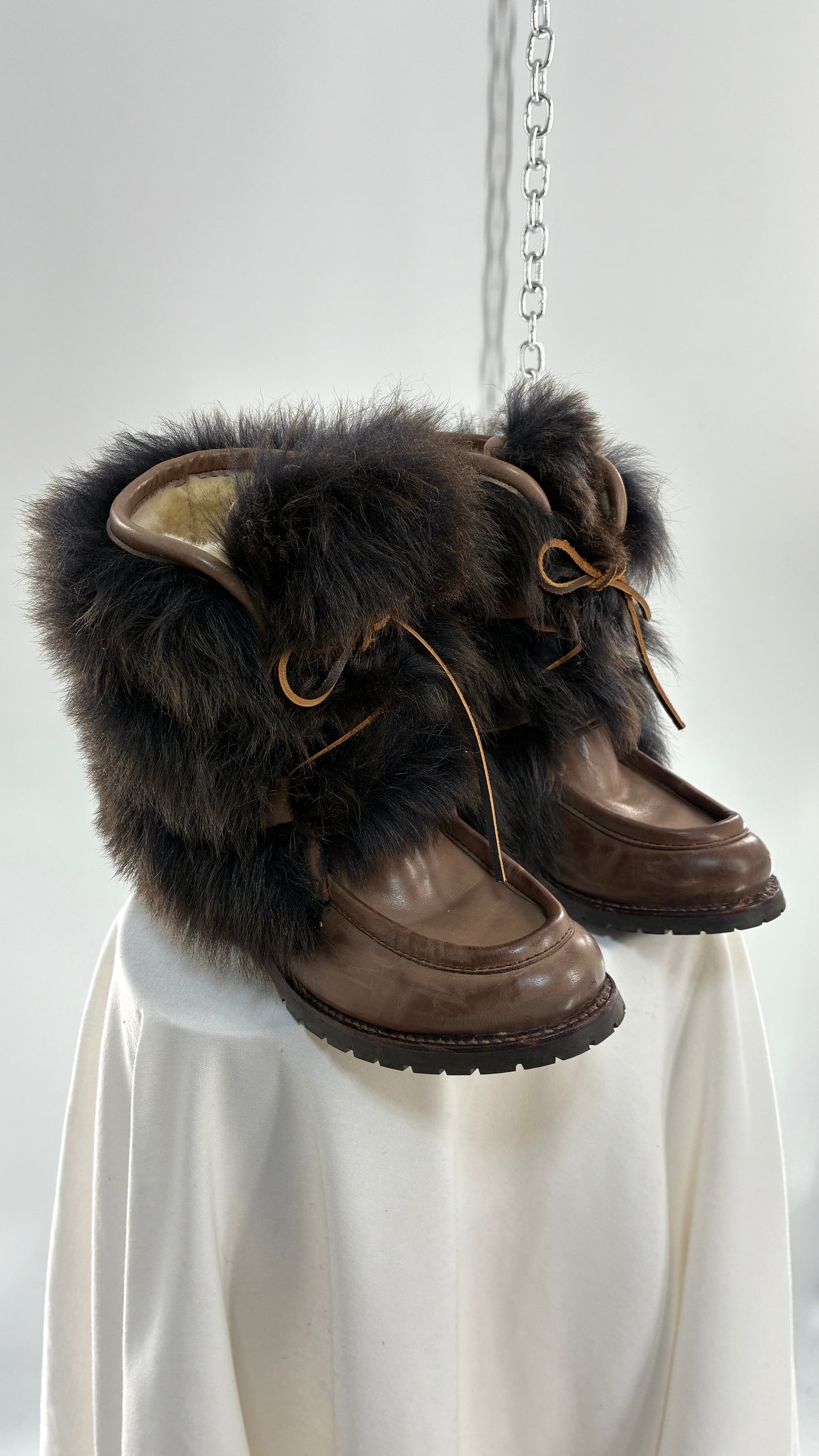 Vintage AERIN Apres Ski Brown Leather Boots with Genuine Fur and Shearling Lining (7)