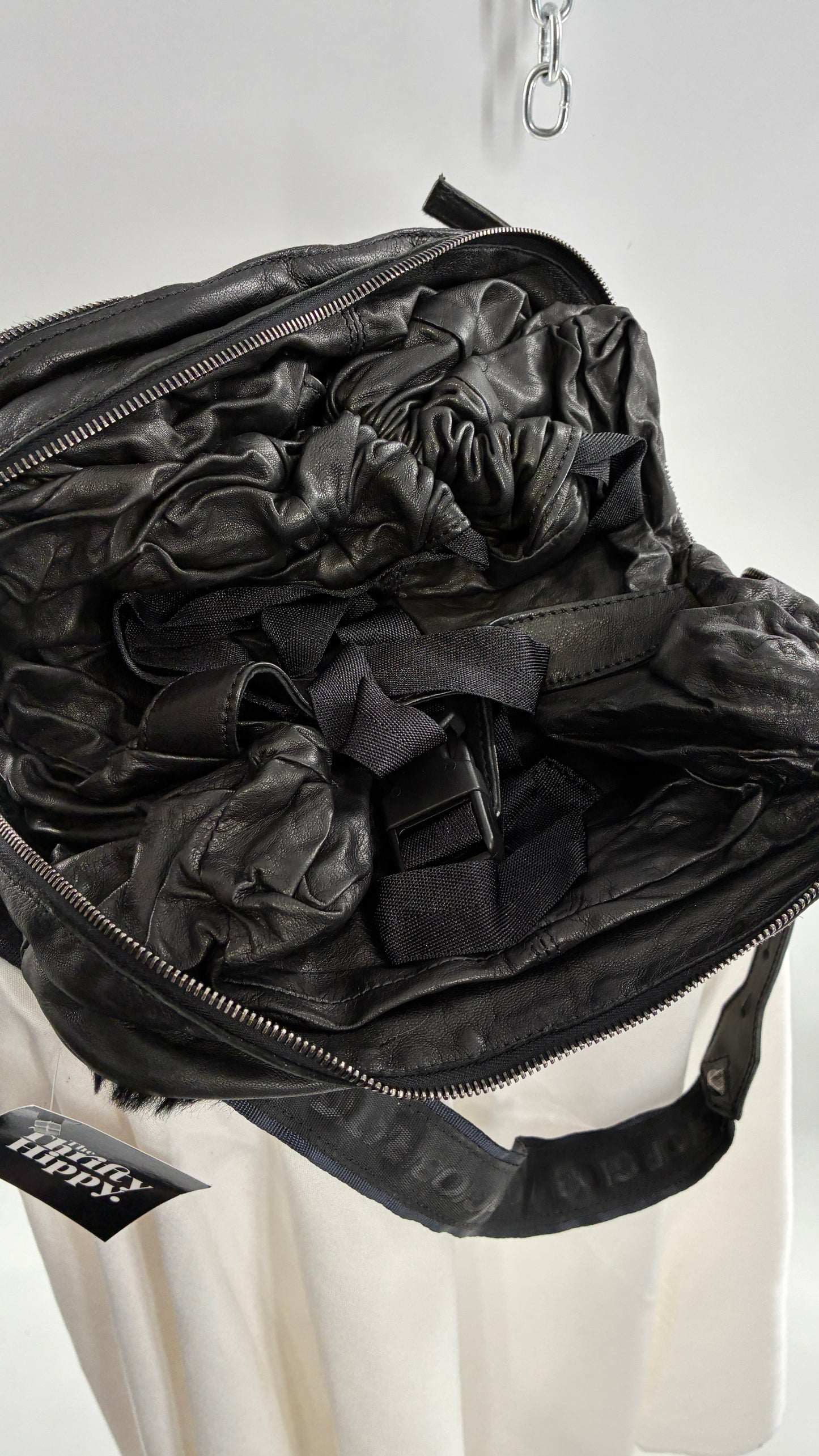 GIORGIO BRATO Black Lamb Leather Convertible Shoulder Bag and Backpack