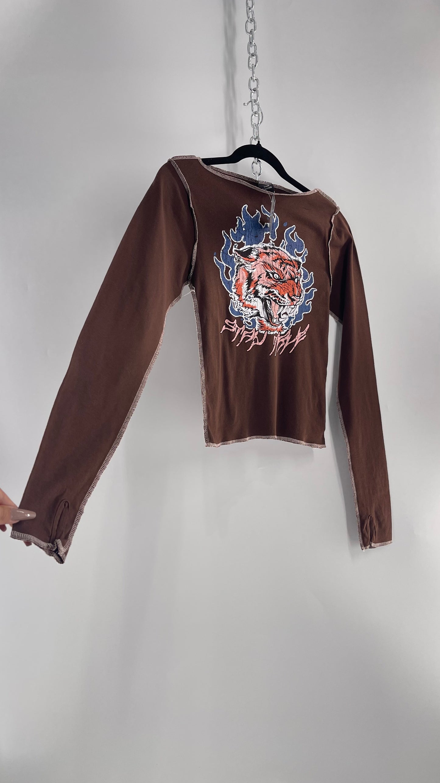 Urban Outfitters Brown Tiger Graphic Long Sleeve (Large)