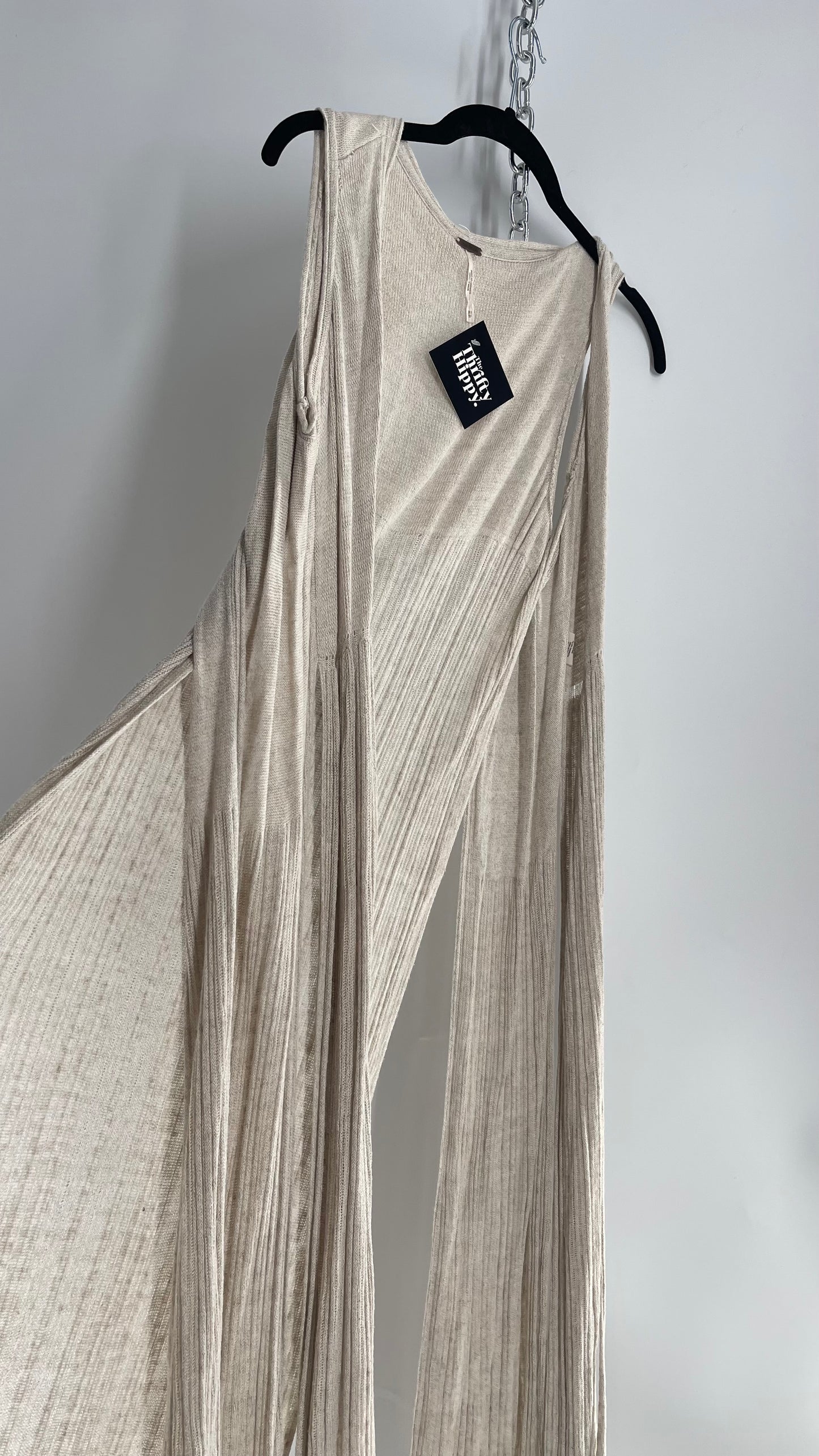 Free People Sleeveless Full Length Knit Beige Cape (XS)