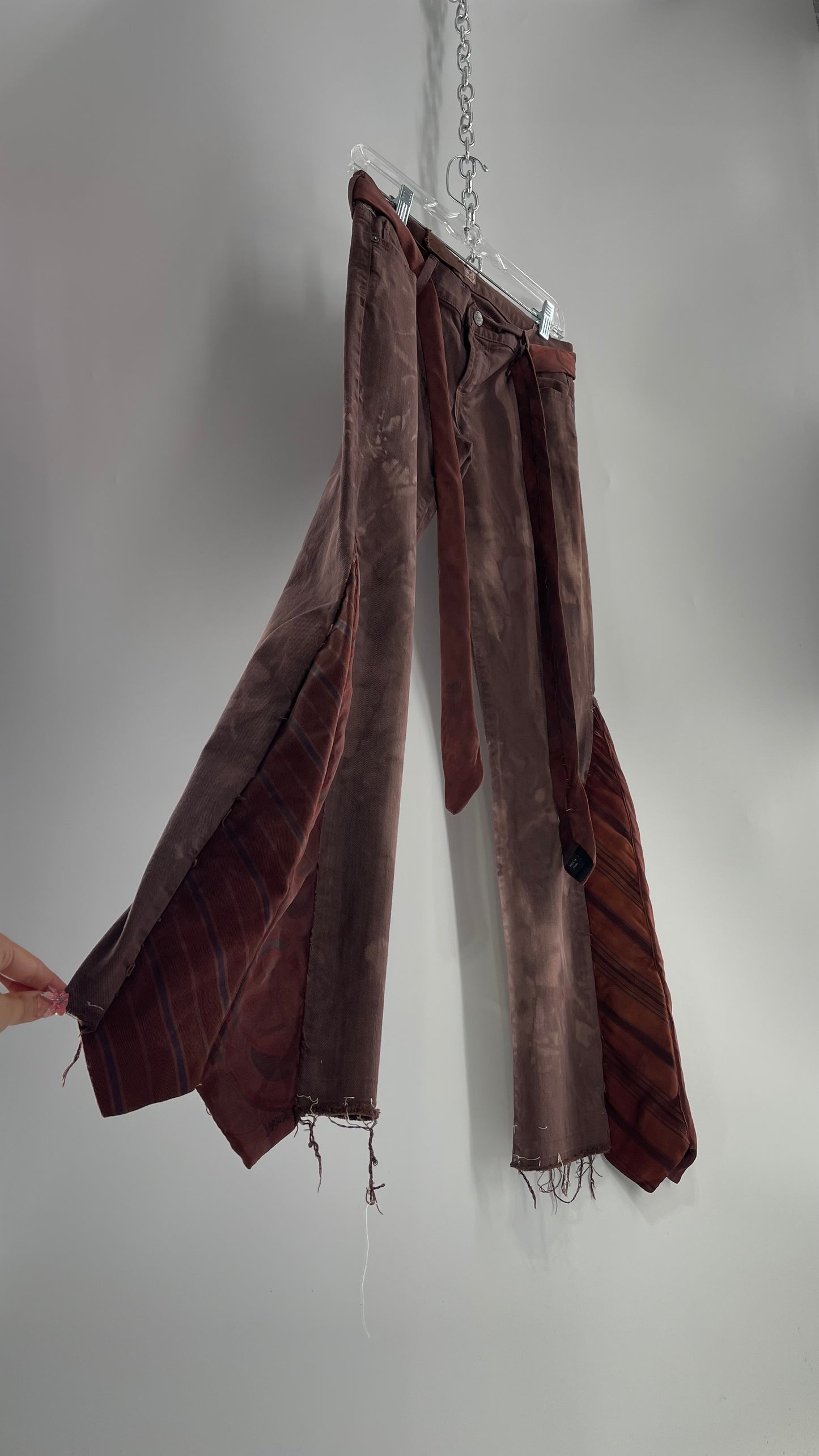 Custom Brown Tie Side Bell Bottom Kick Flare Pants (27)