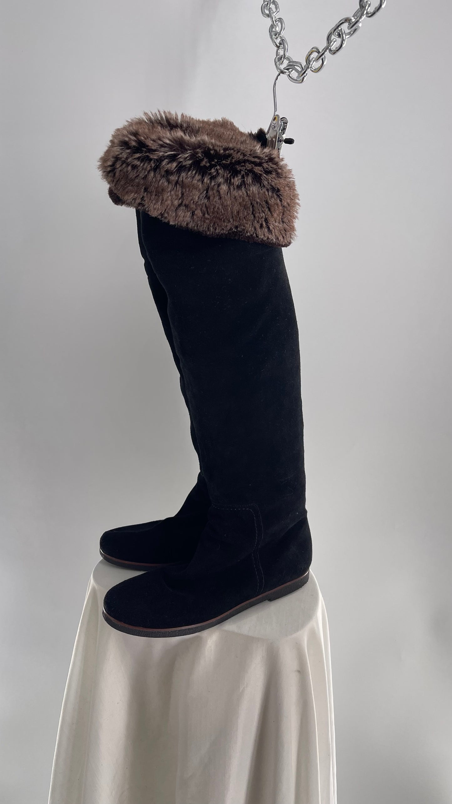 Sam Edelman Orlando Fold Over Fur Lined Thigh High Black Suede Boots (9)