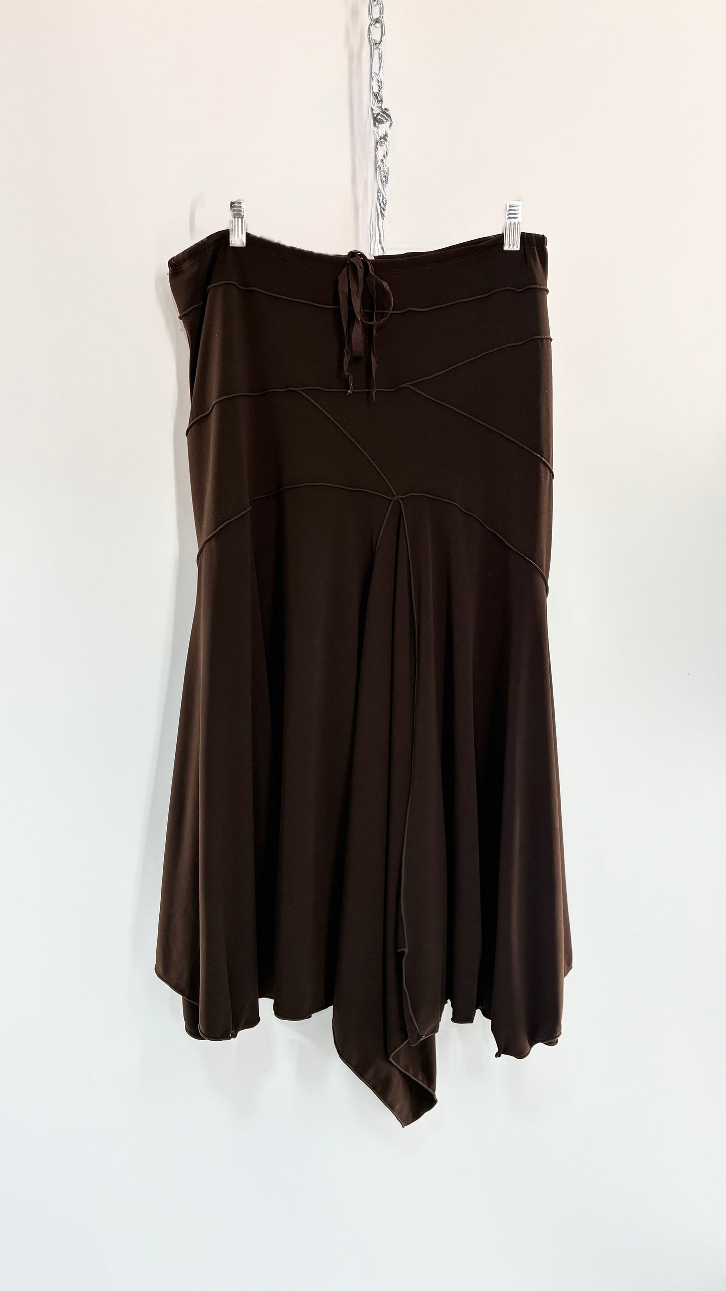 Vintage MAX STUDIO Brown Asymmetric Hem Maxi Hip Skirt (Medium)