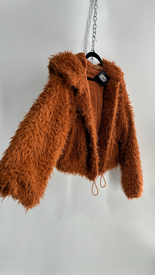 Free People Shaggy Hooded Bomber Style Jacket (Large)