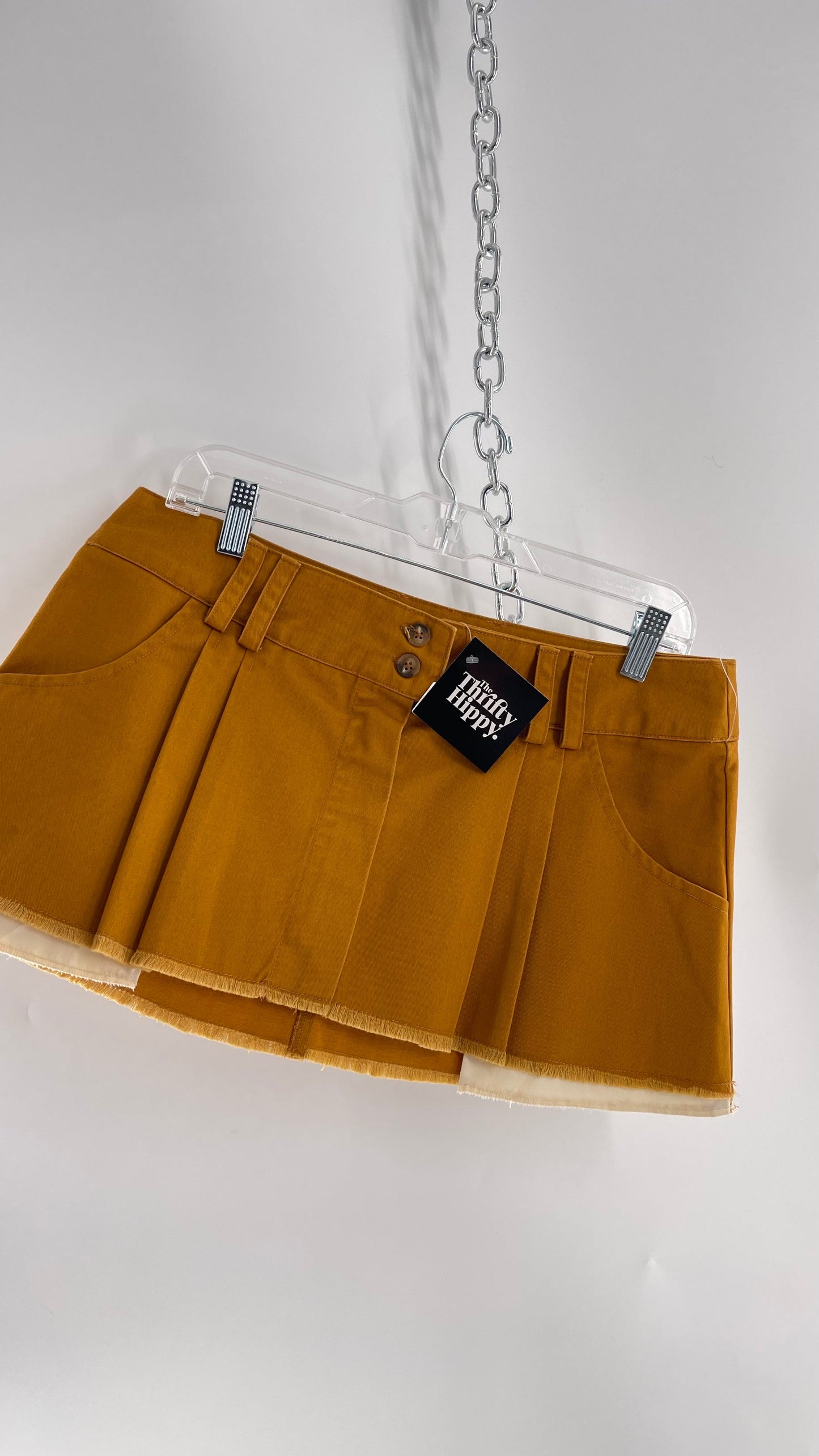 BDG Pumpkin Orange Pleated Mini Skirt with Exposed Pockets (Small)