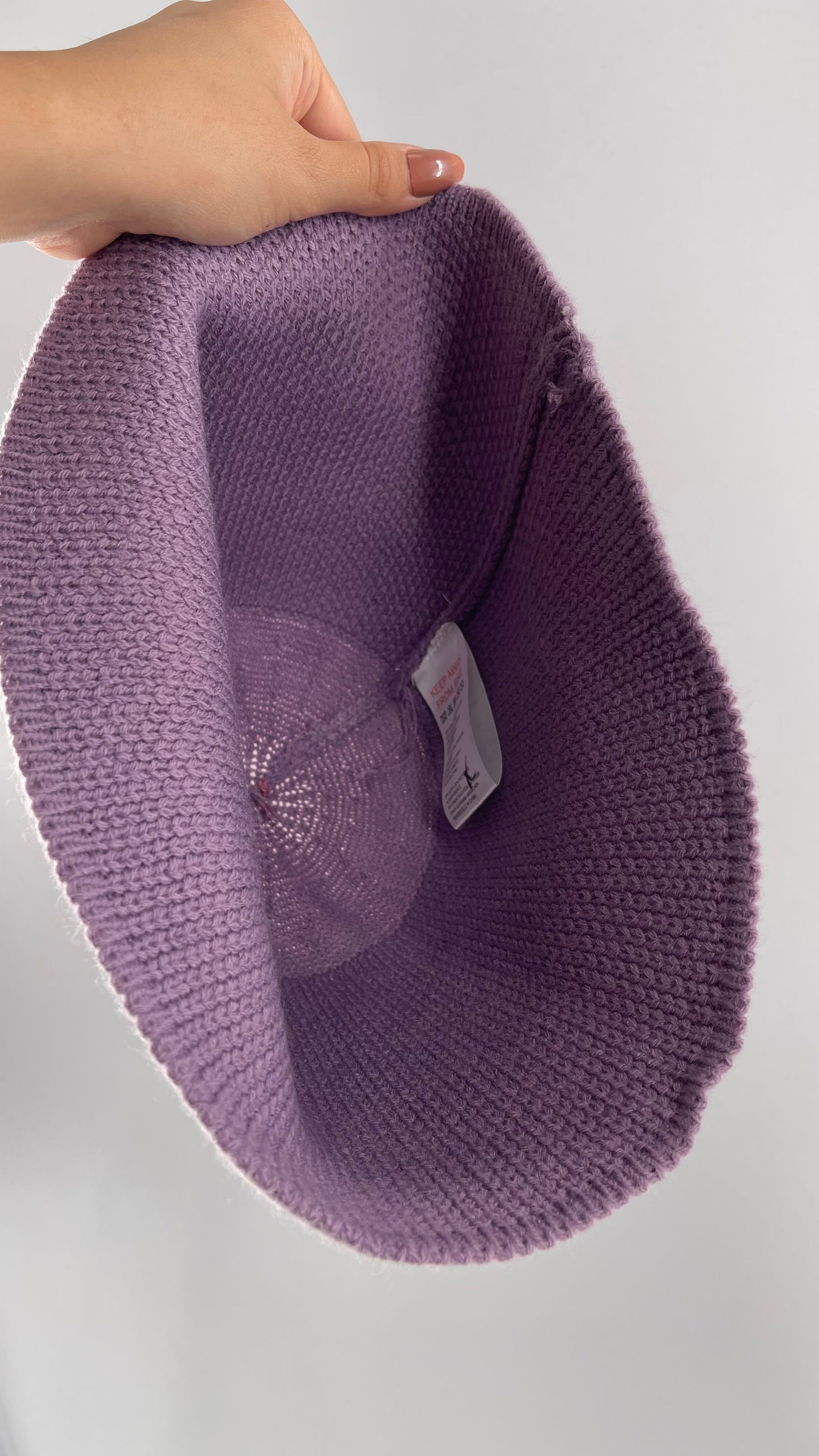 Urban Outfitters Lavender/Lilac Purple Knit Bucket Hat with Rhinestone Butterfly Details