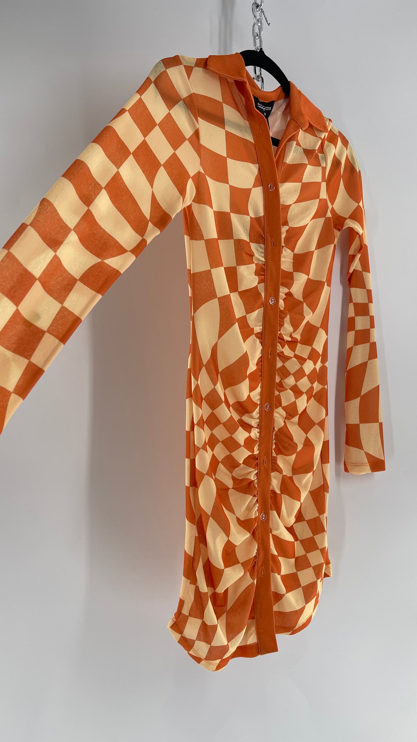 NGOrder Checkerprint Yellow/Orange Collared Buttonfront Dress (8)