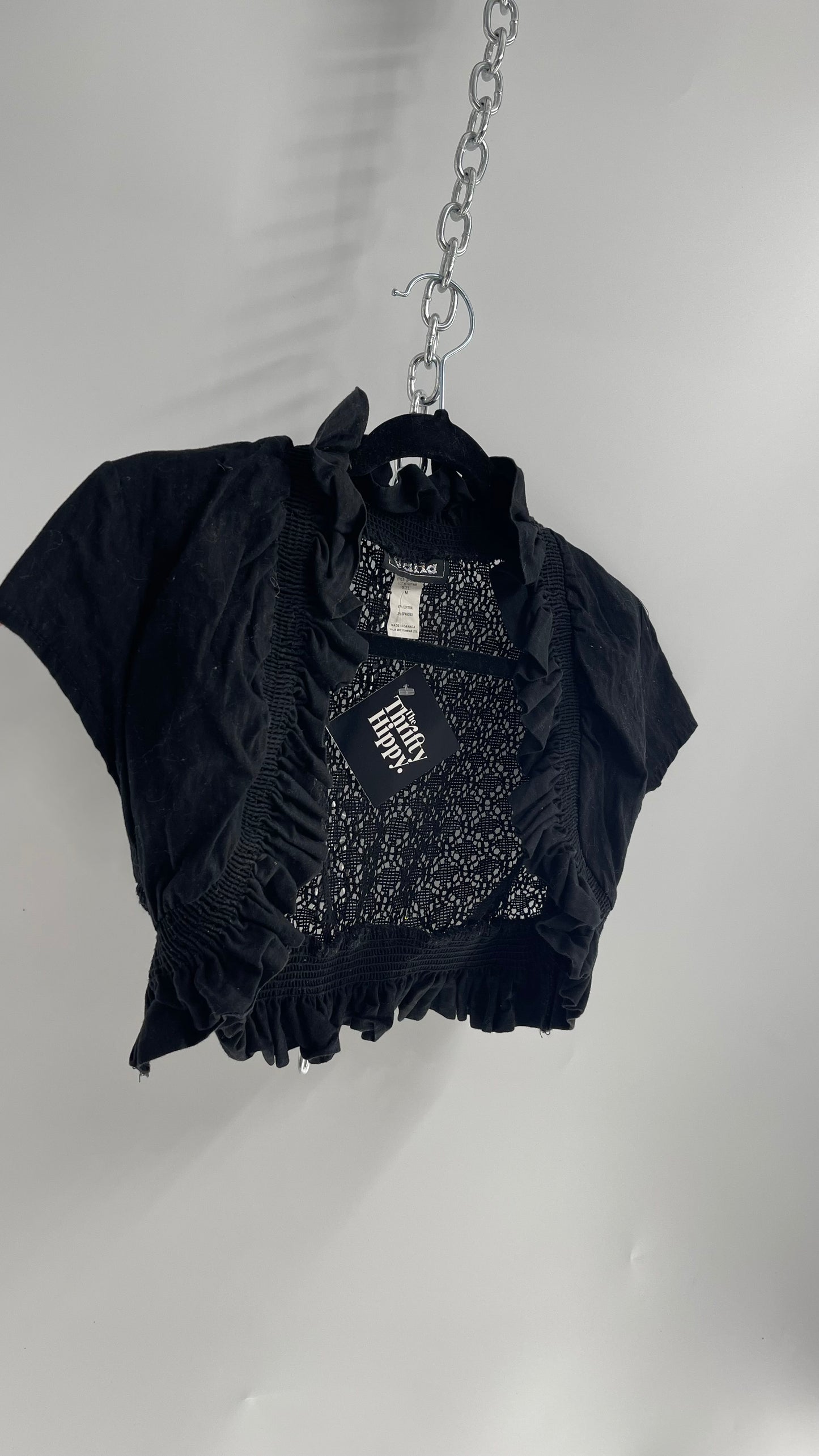 Vintage Valid 1990s Black Lace Crochet Shrug (Medium)