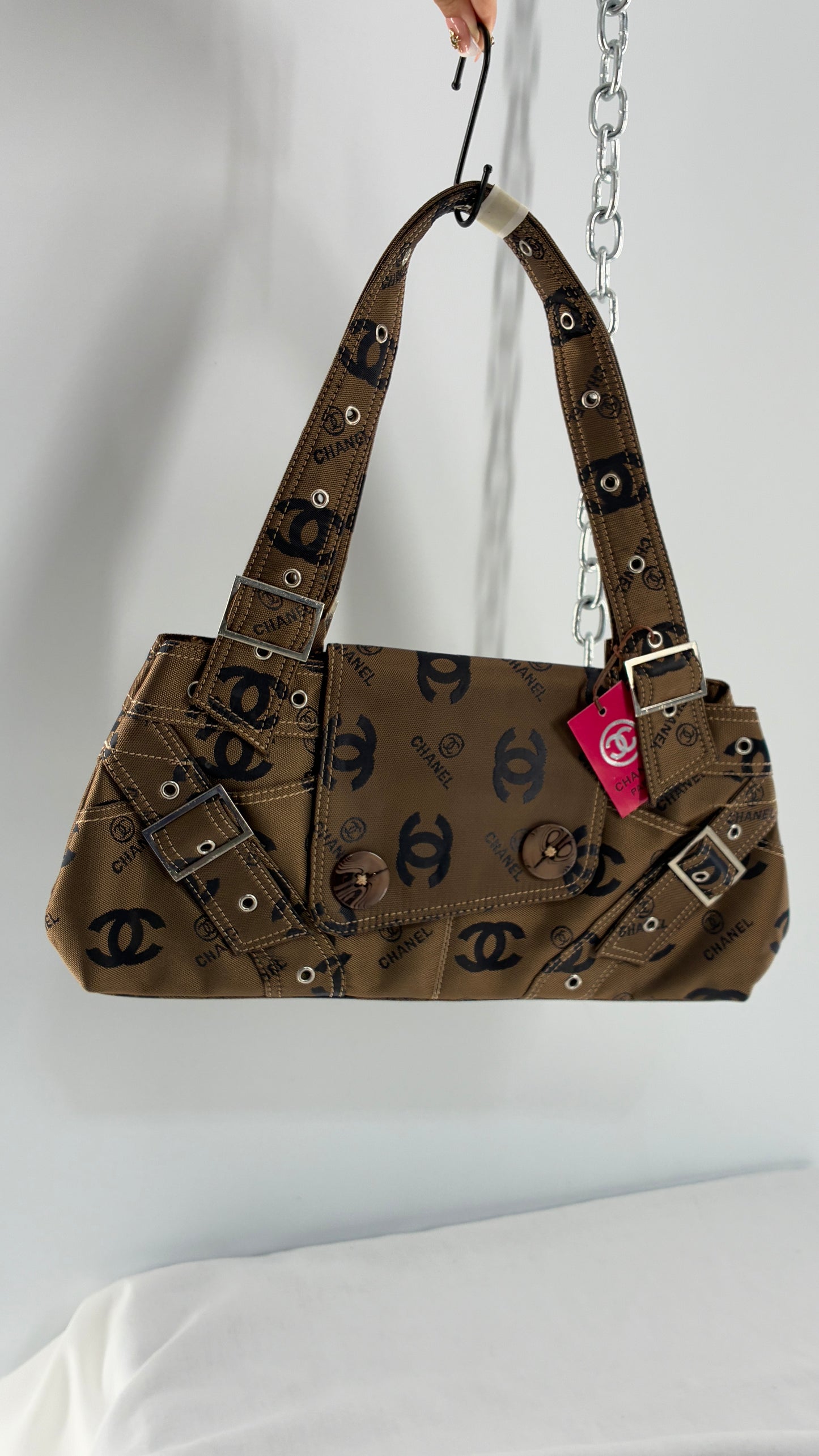 Vintage Kitschy Unauthenticated CHANEL All Over Monogram Buckle Bag