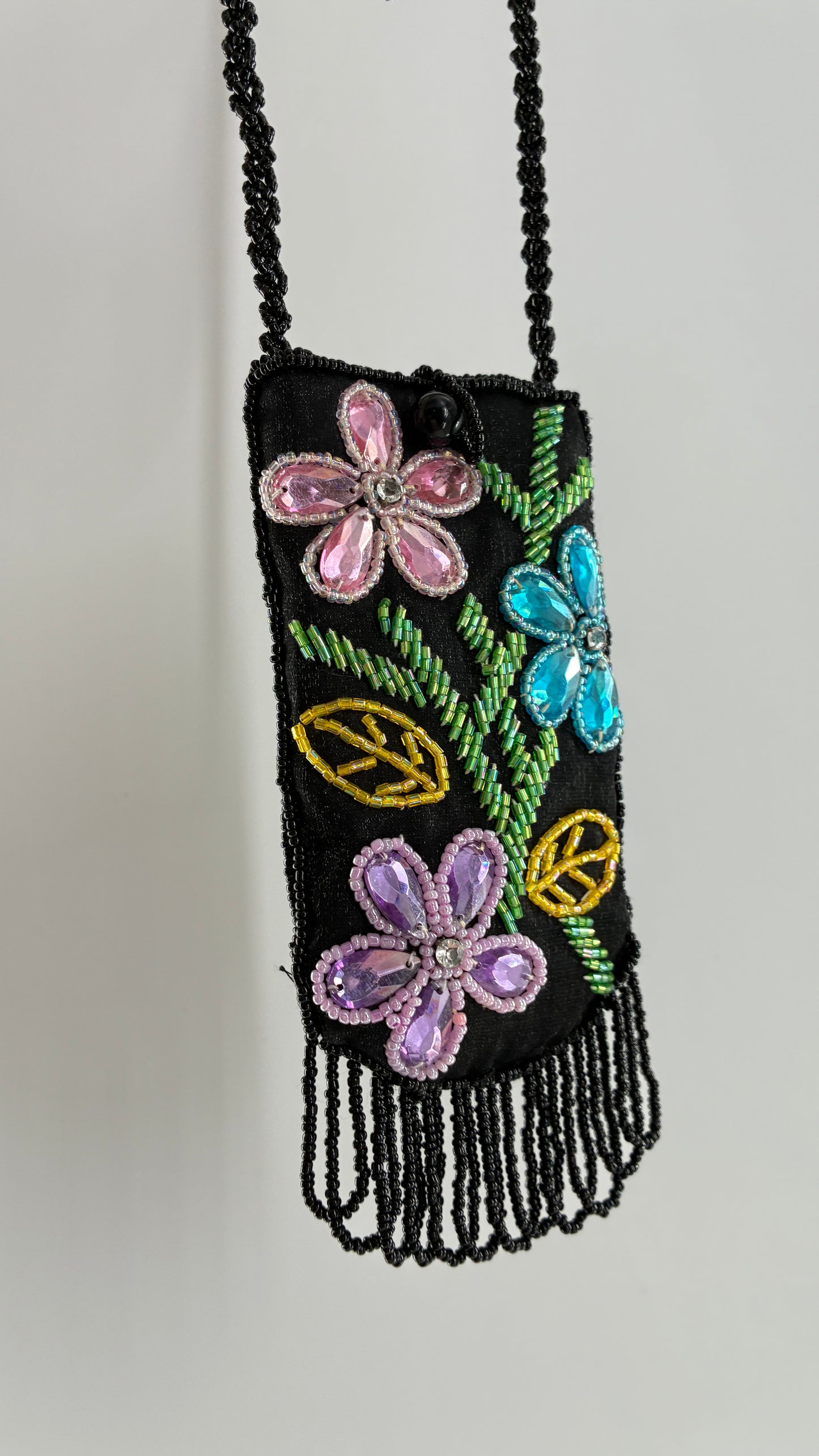 Vintage Black Beaded Floral Crossbody