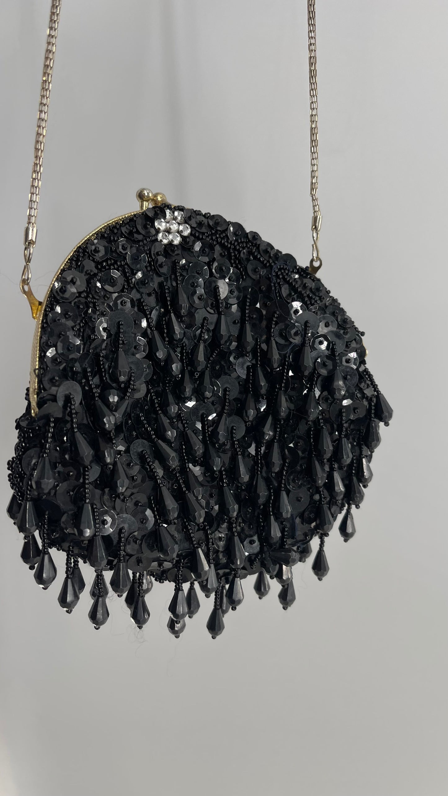 Vintage Black Sequin Beaded Pouch Purse