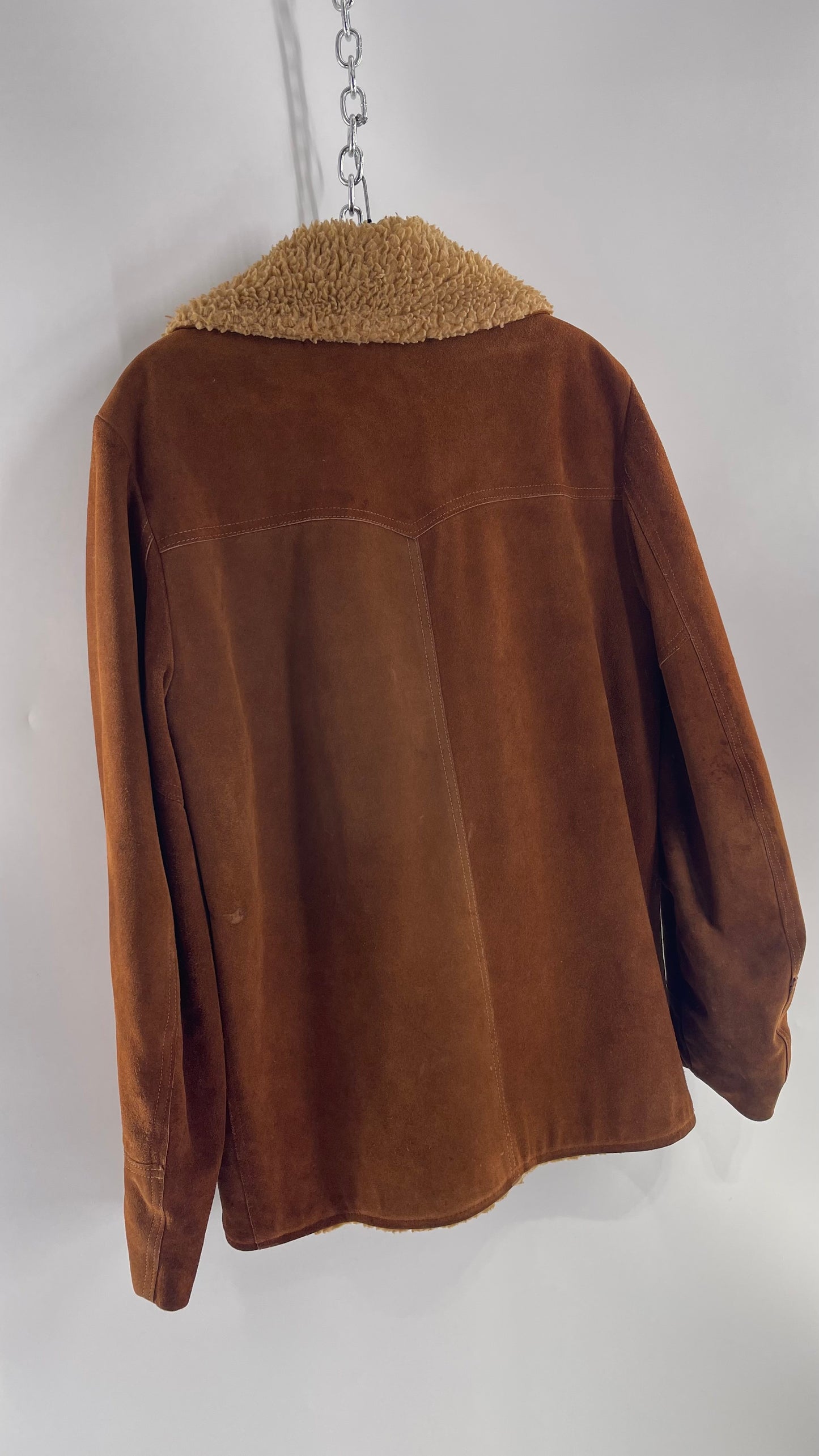 Vintage Heavy Duty Genuine Suede Leather Coat with Teddy Sherpa Lining (C) (Large/42)