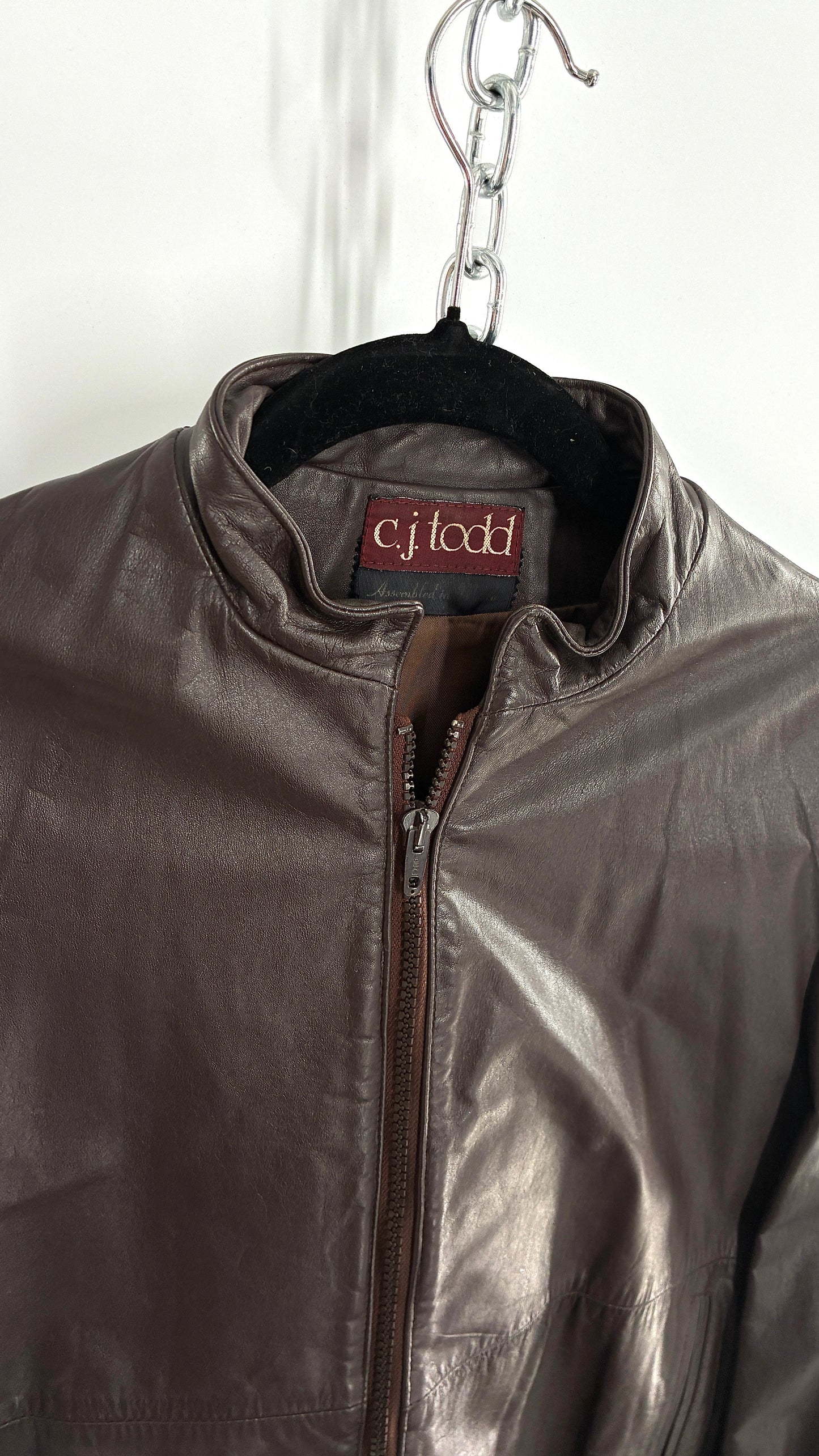 Vintage JORDACHE X CJ TODD Chocolate Brown Genuine Leather Trouser Moto Jacket Set (Small)