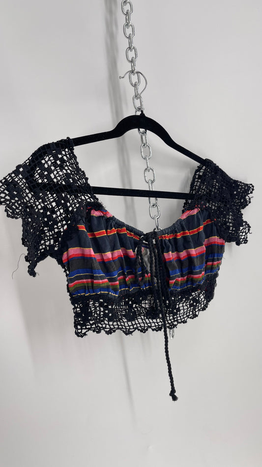 Free People Black Crochet Sleeve and Waistline Striped Bustier (XS)