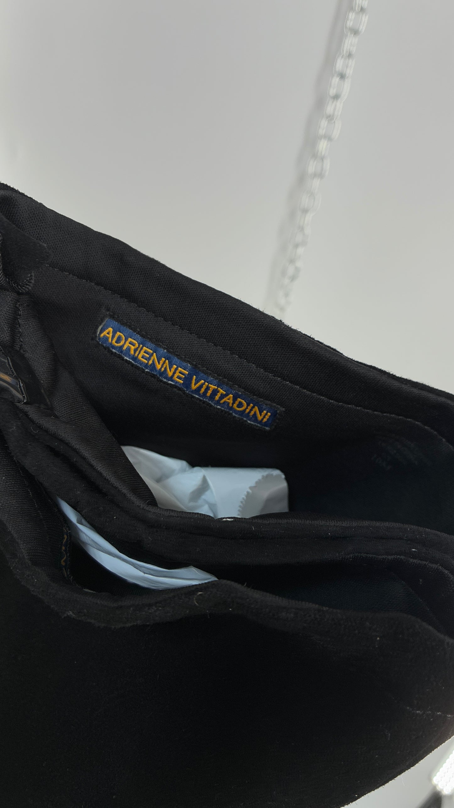 Vintage Black Genuine Suede ADRIENNE VITADINI Thigh High Pointed Toe Boots with Stud Detailing (10)