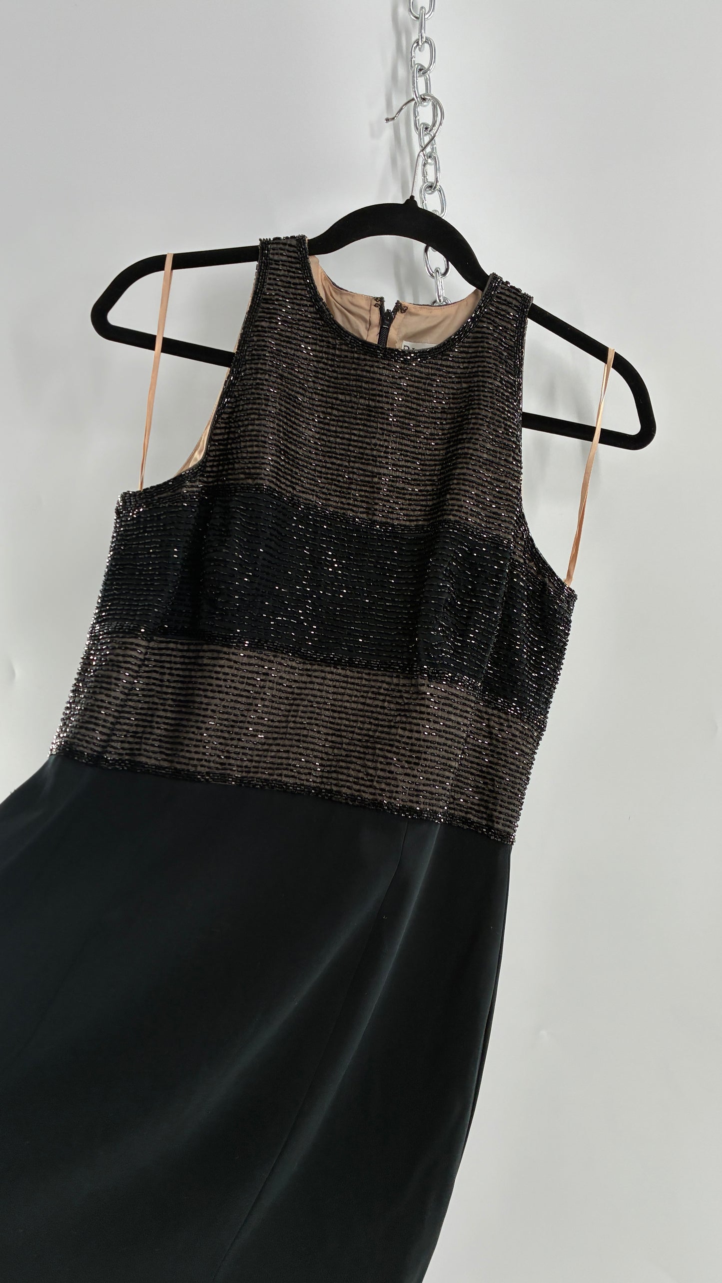 Deadstock Vintage BLACKTIE Oleg Classini Black and Nude Beaded Bodice Dress (10)