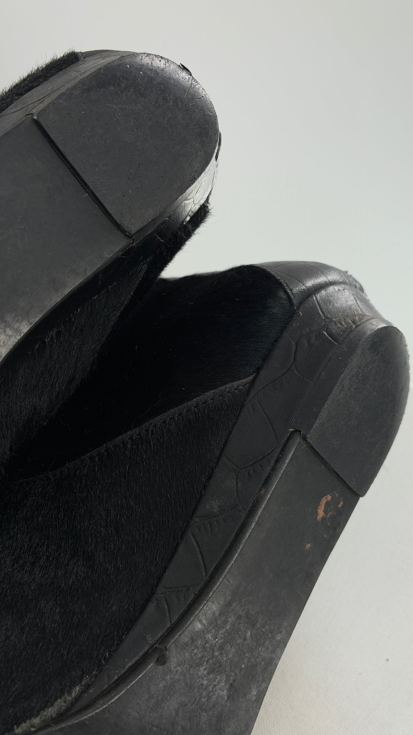 Vintage MIGLIORINI Black Genuine Calf Hair/Fur Boots with Heel, Made in Italy (7.5)