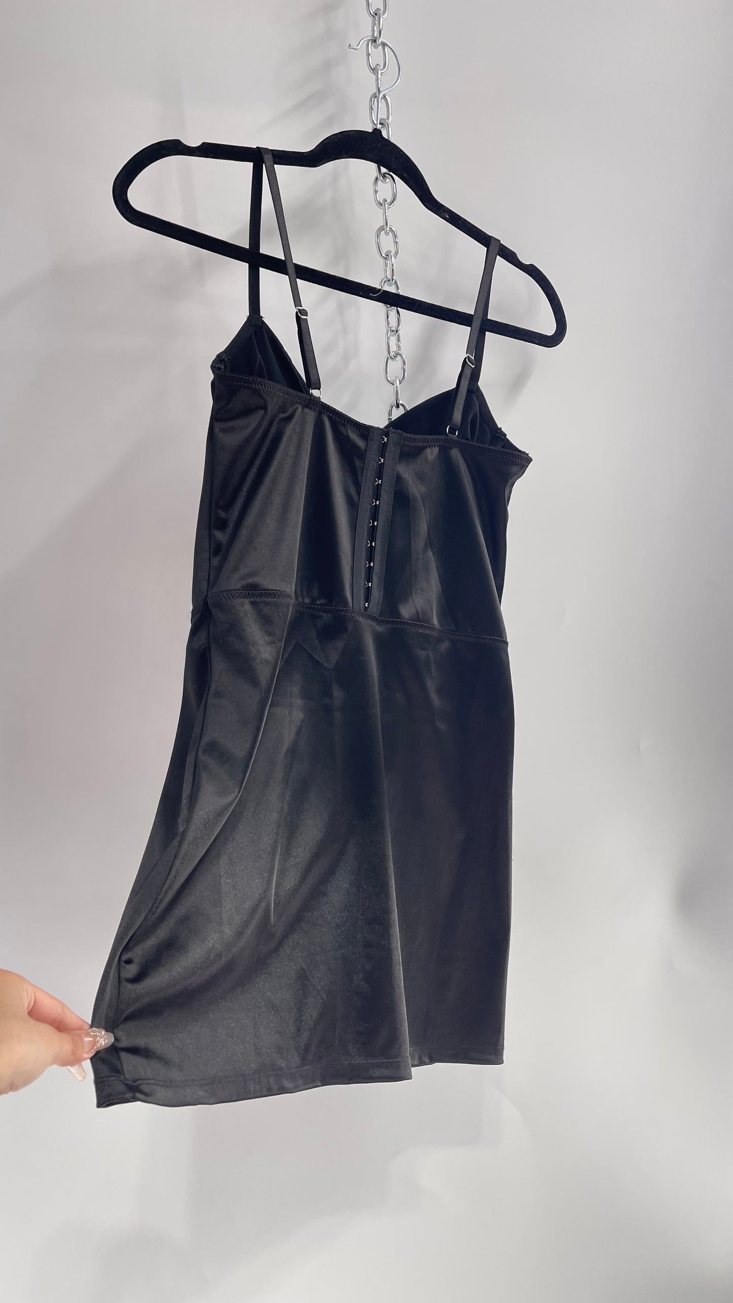 Black Corseted Silky Mini Dress (Small)