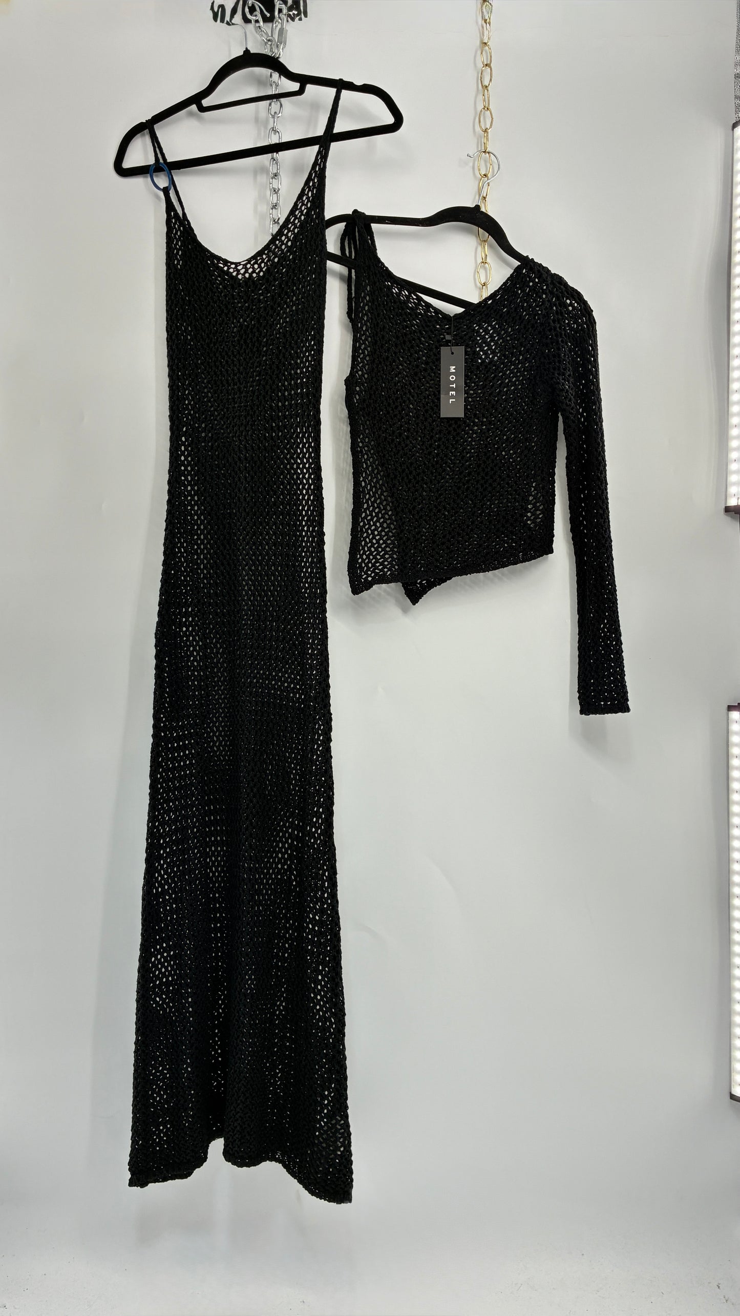 MOTEL Black Crochet Set with Maxi Dress and Matching Top with Tags (XXS)