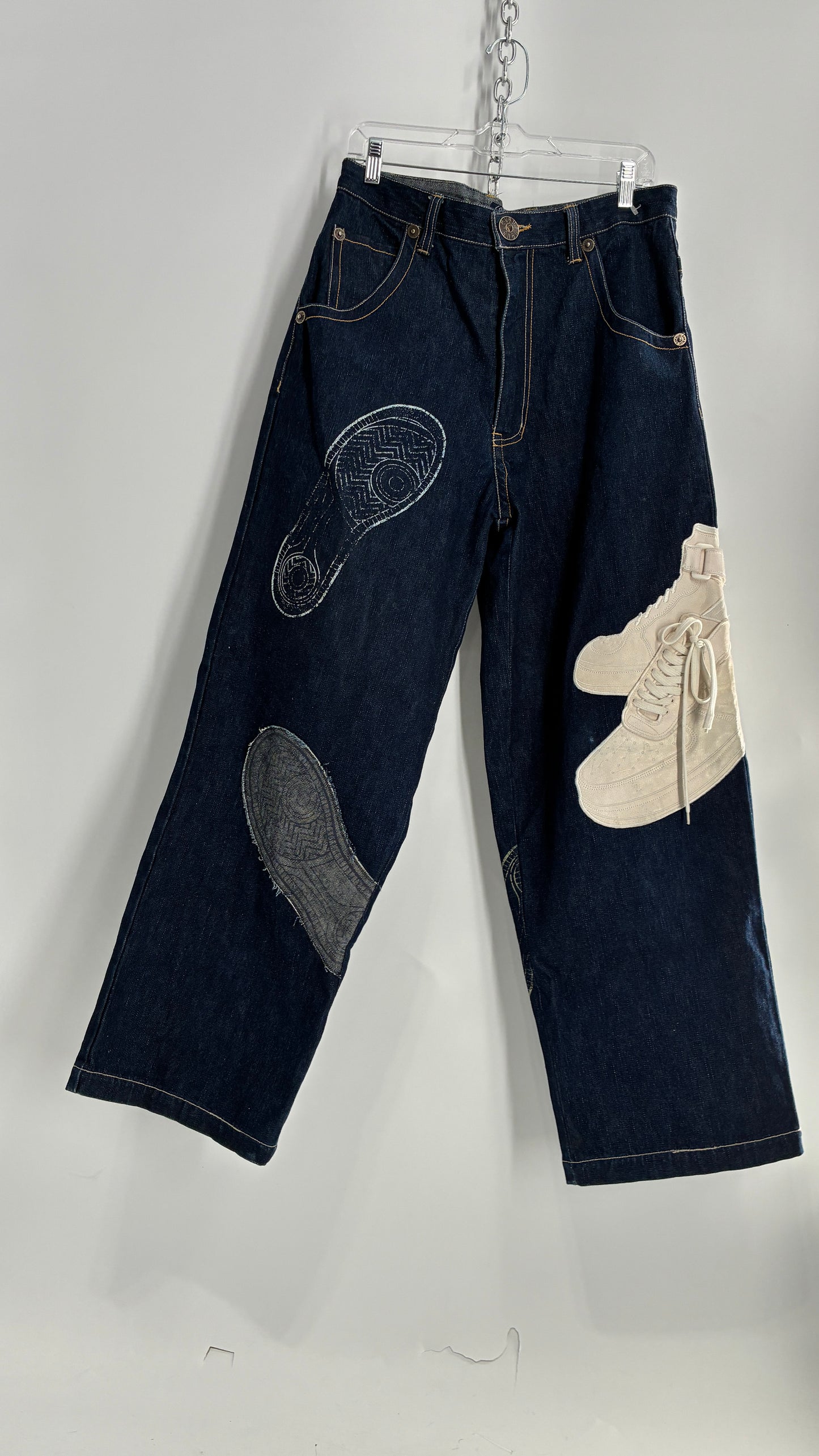 Vintage RAWBLUE Baggy Heavy Denim Wide Legs with AF1 Appliqué (32W/31)