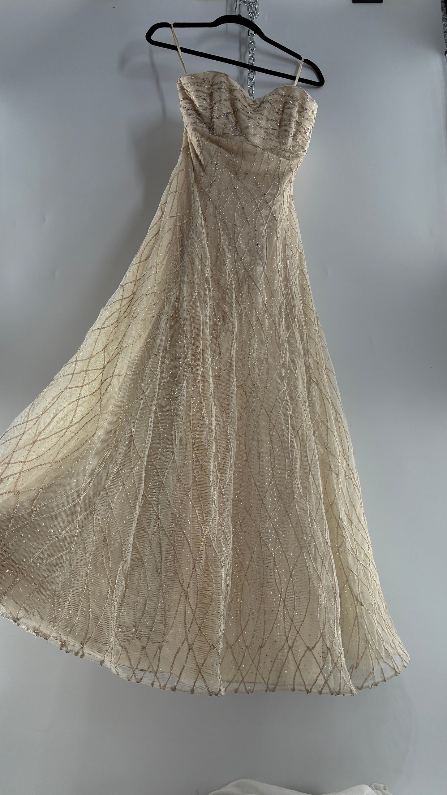 Vintage Victor Costa for Neiman Marcus Strapless Ruched/Pleated Bust Mermaid Gown Covered in Braided Threads and Embroidered Beads (6)