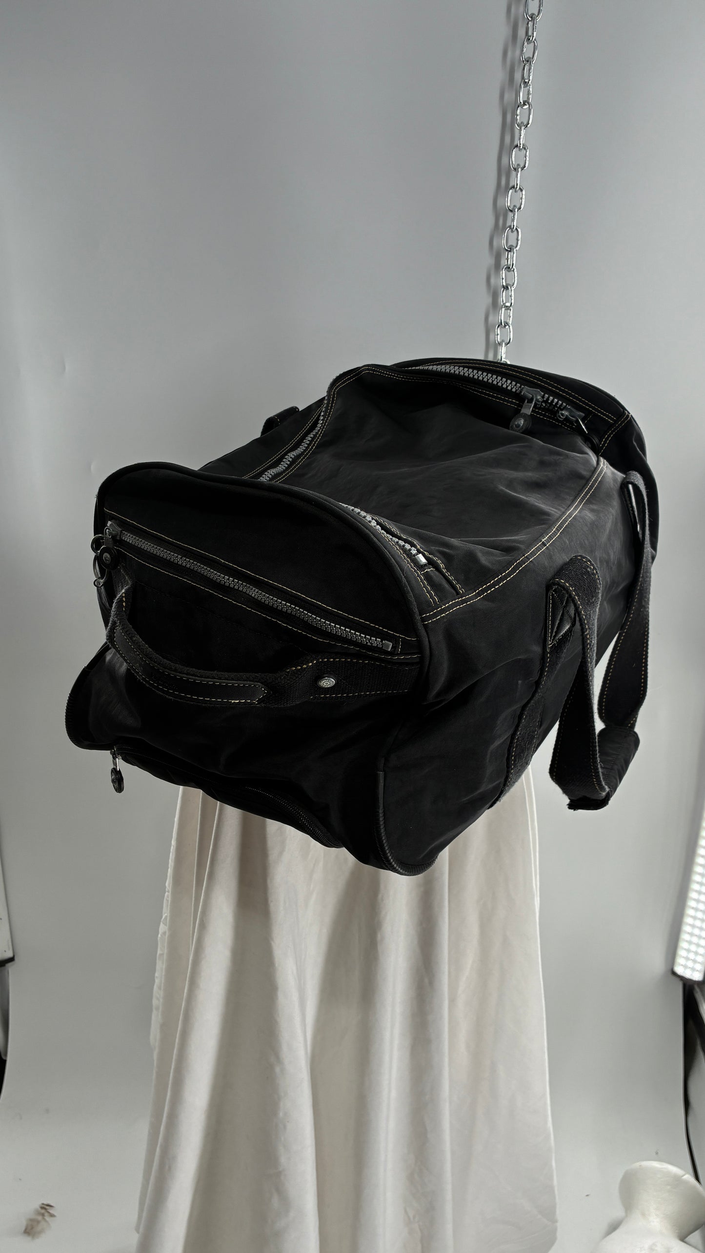 Vintage KIPLING Black Rolling Luggage Duffle Bag Suitcase with Extendable Handle