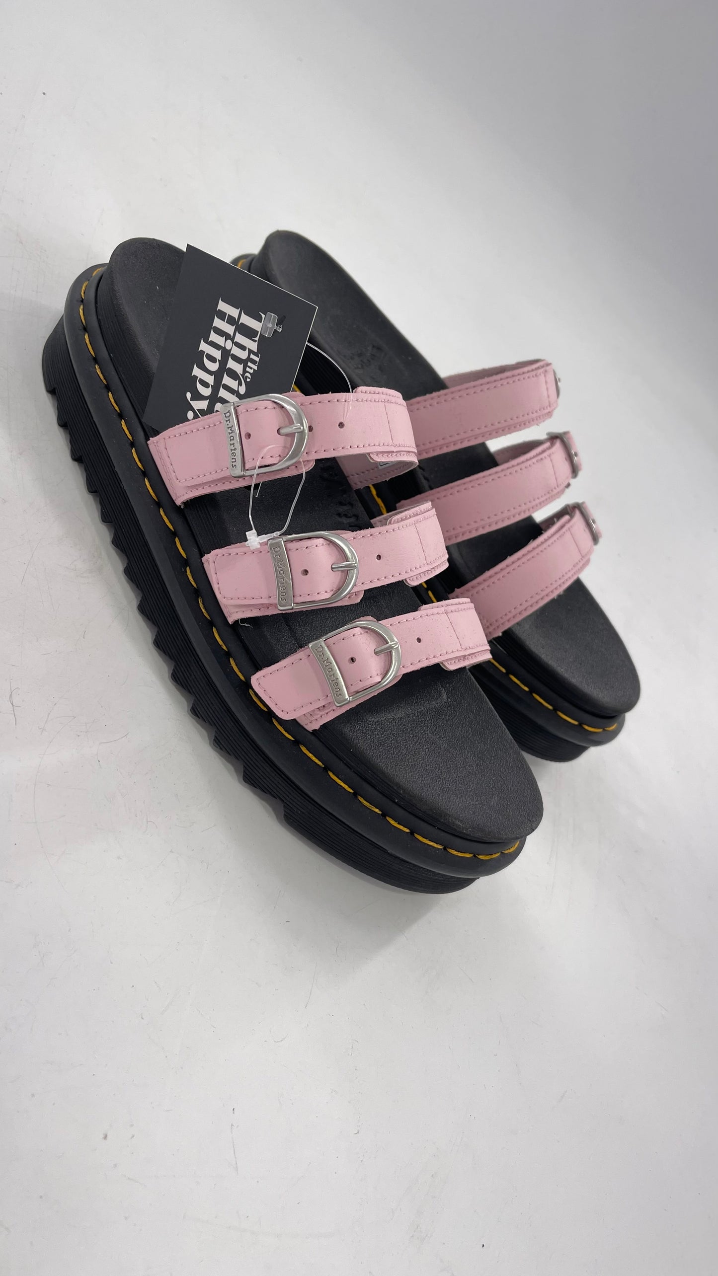 Dr. Martens Baby Pink Strappy Platform Sandal with Heavy Metal Buckle (10)