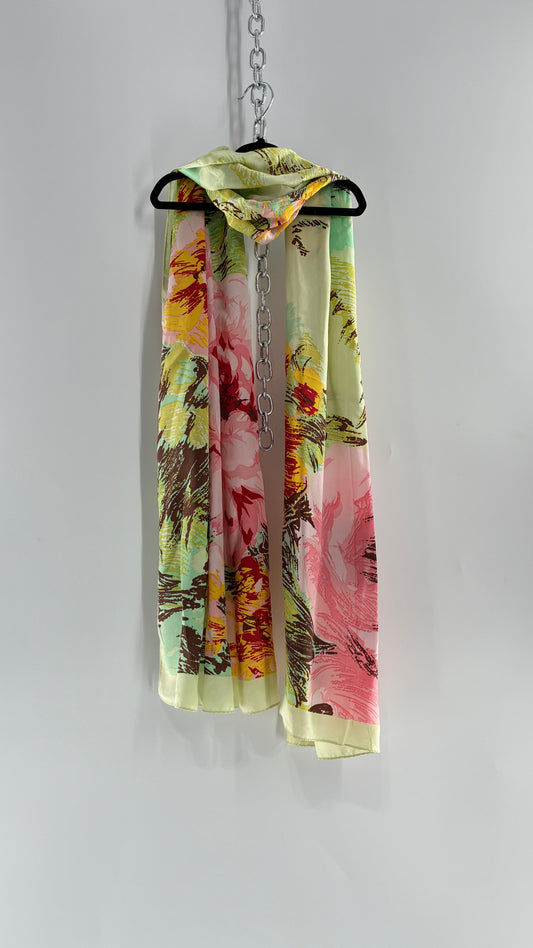 Vintage 100% Silk Tropical Printed Summer Scarf