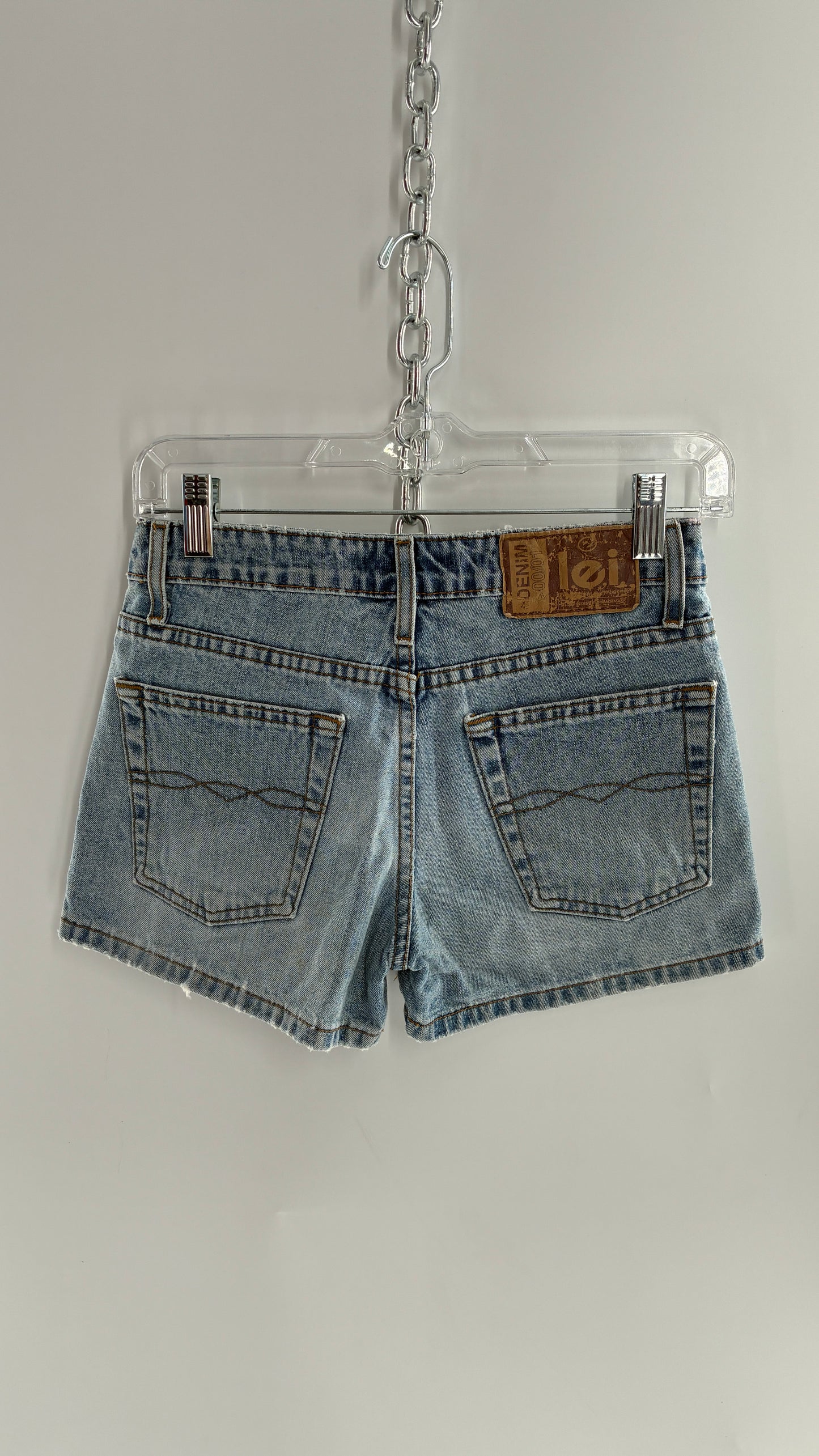 Vintage LEI Denim Shorts Light Wash Blue Jean Shorts with Old School Jacron (1)