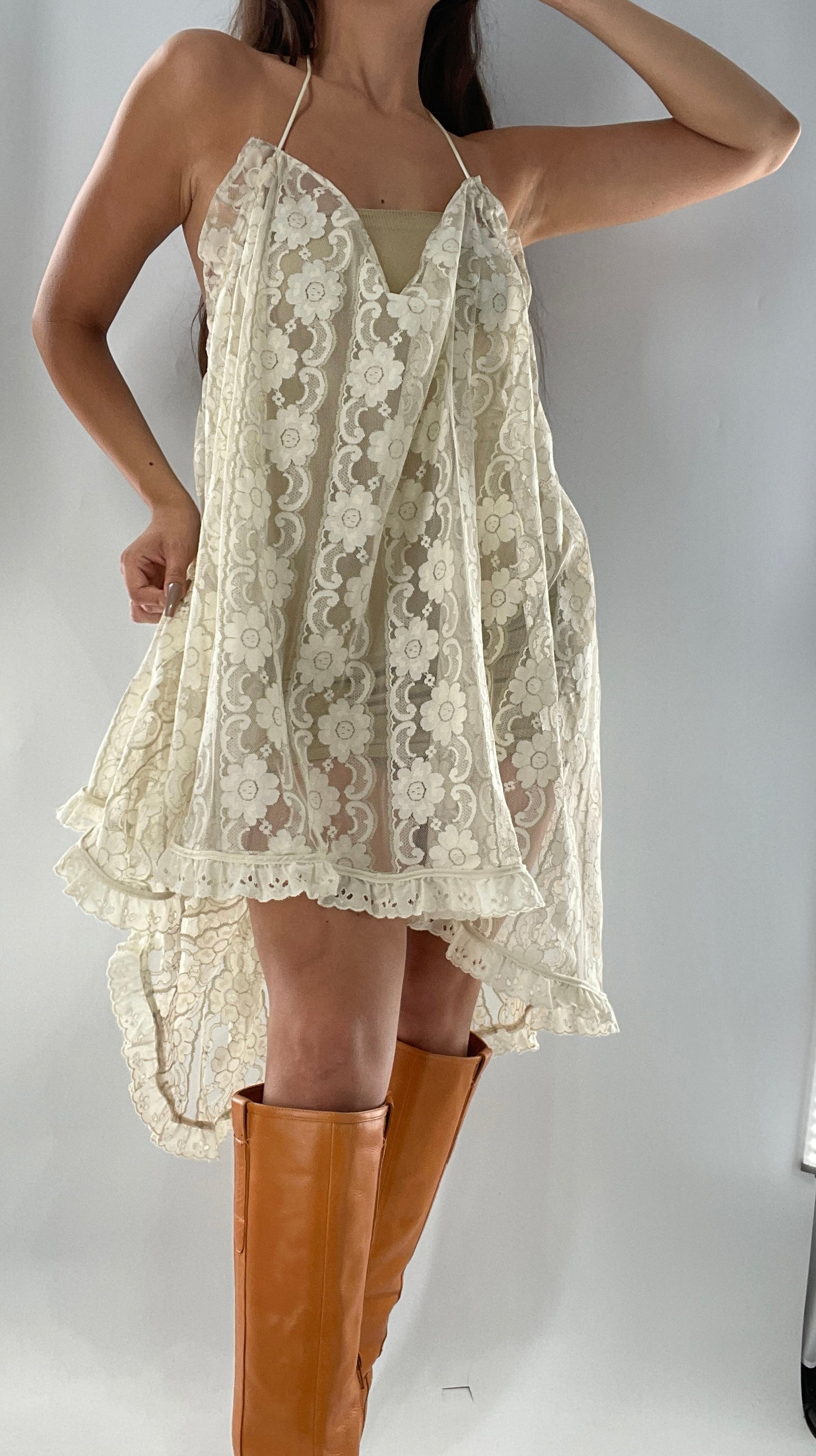 Vintage Lace Babydoll Mini Dress (One Size)