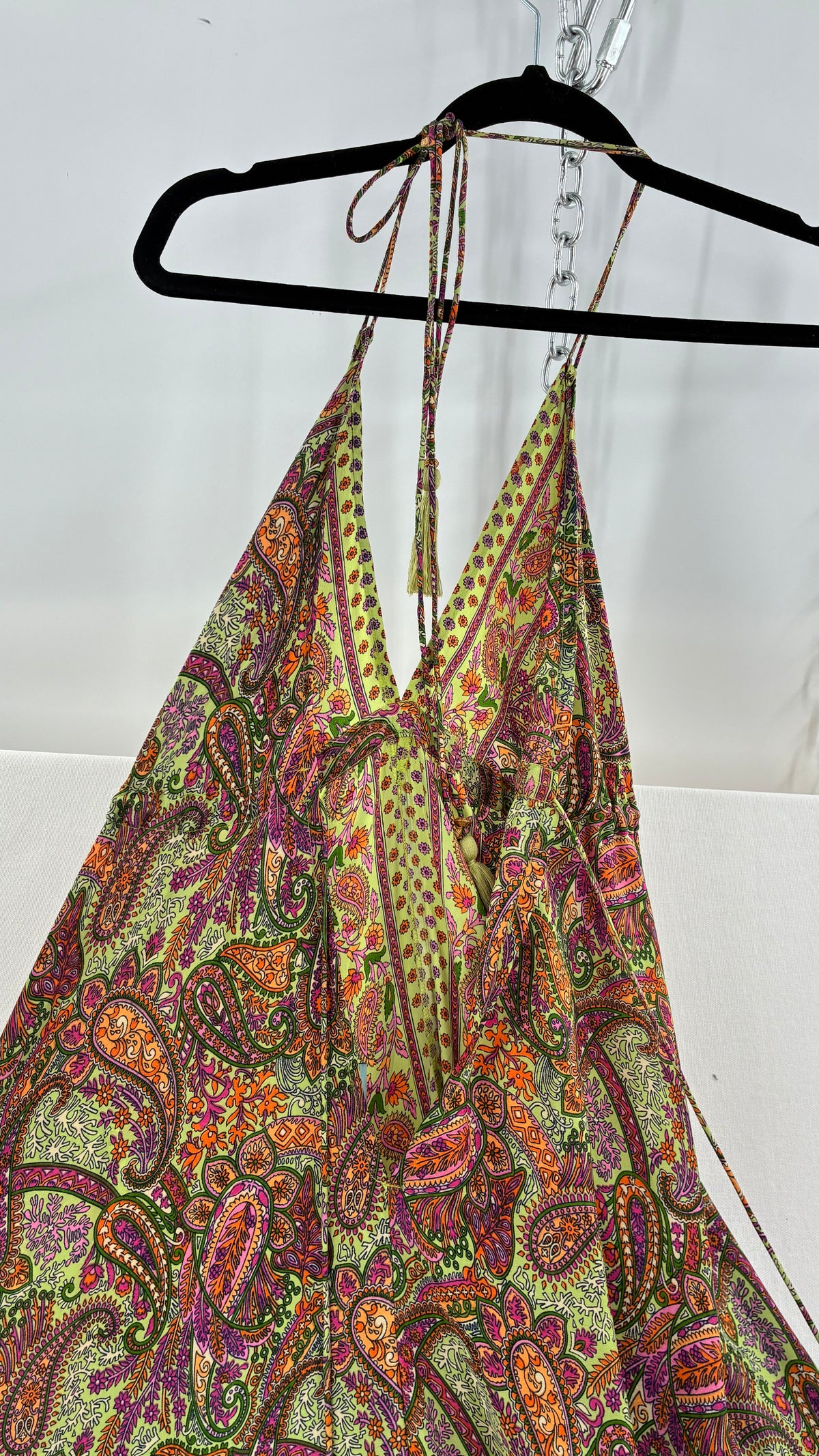 Vintage MIKV Paisley Patterned Flowy Full Length Gown with Low, Open Back Detail (OS)