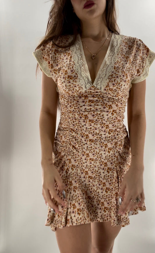 Free People Sweet Talker Floral Ruched Mini Dress (Medium)