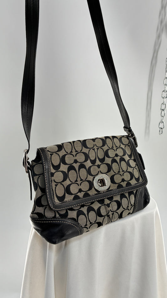 Vintage COACH Hampton Gray and Black Monogram Shoulder Bag