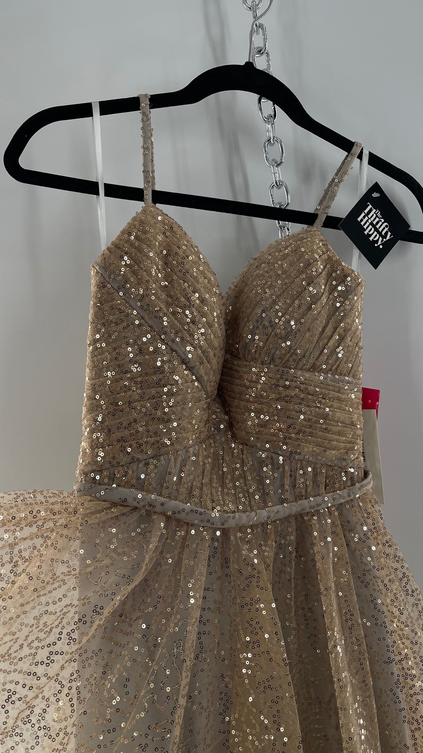 Terani Couture 1922H0420 Sleeveless Gold Sequin Tutu Dress with Ruched Corset Body (0)