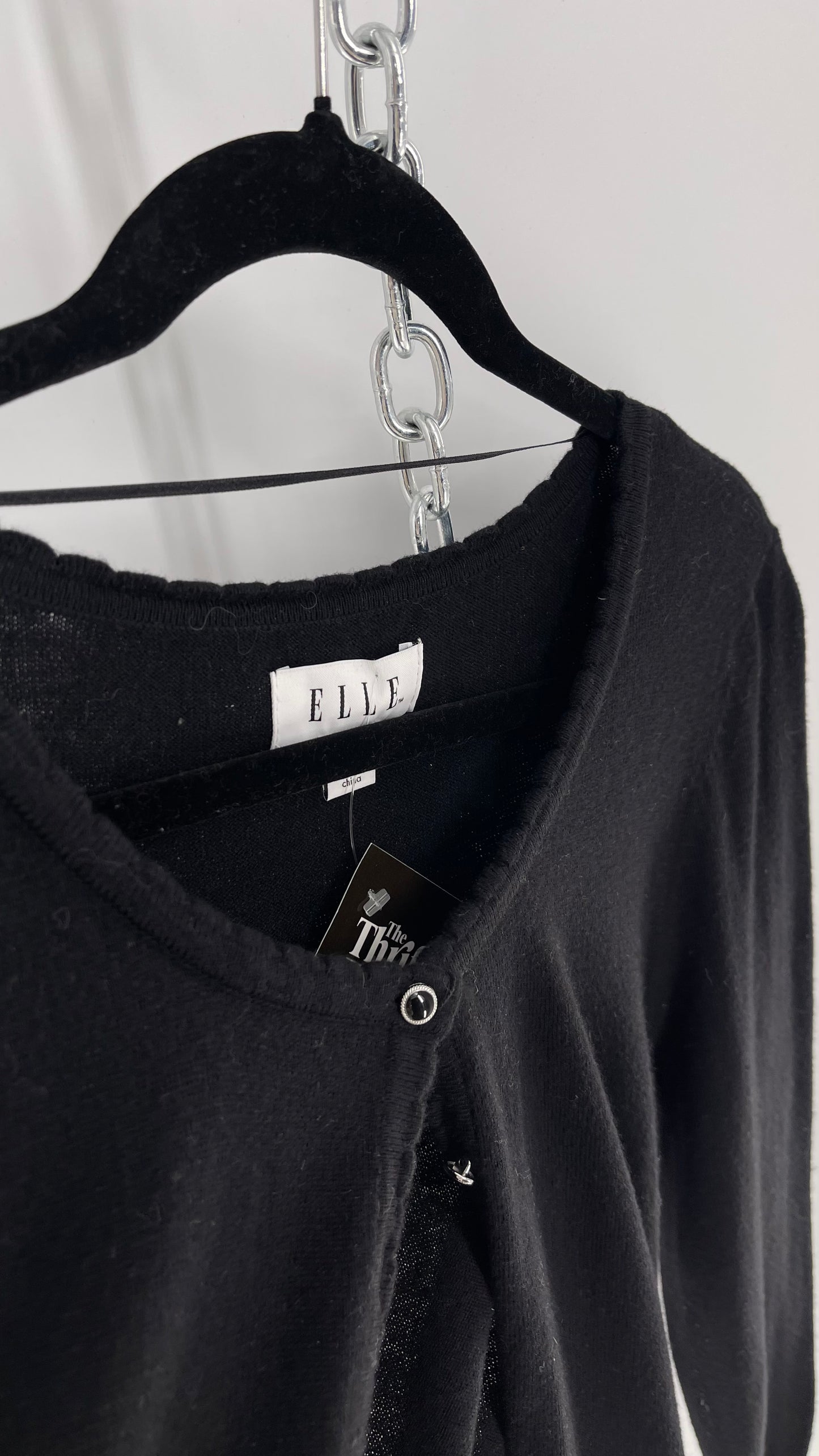 Vintage Elle Black Button Front Comfy Cardigan