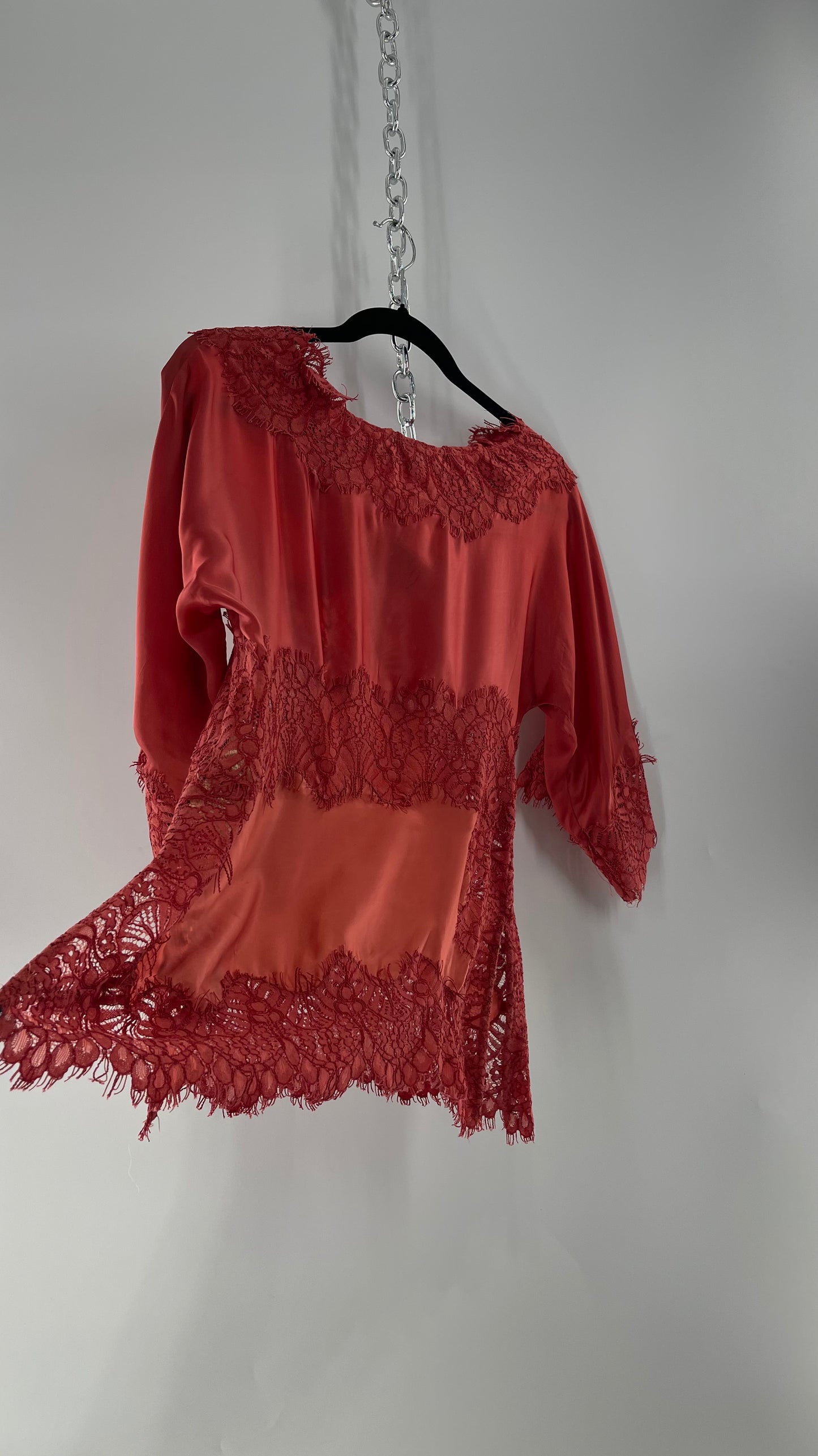 Moulinette Soeurs Vetements Silky Blouse with Thick Scalloped Lace Trim (XS)