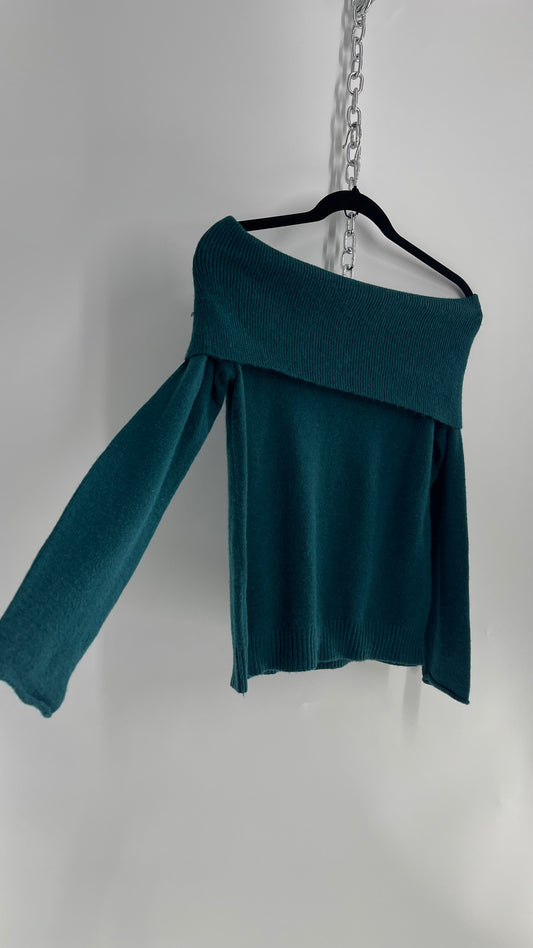 Anthropologie Teal Blue/Green Super Soft Off the Shoulder Knit Sweater (XS)