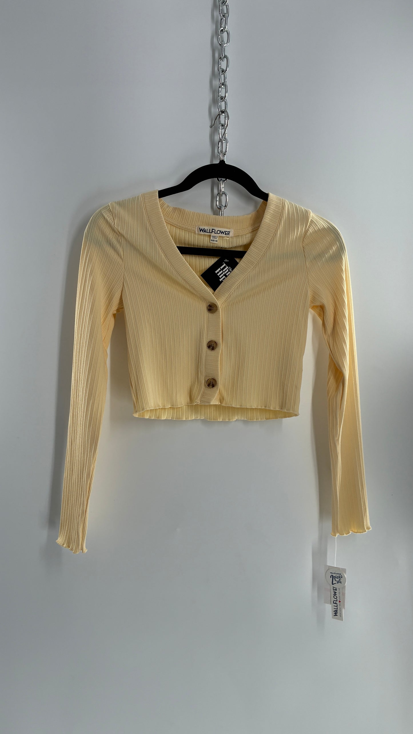 WALLFLOWER Baby Yellow Ribbed Cardigan with Tags Attached (XS)