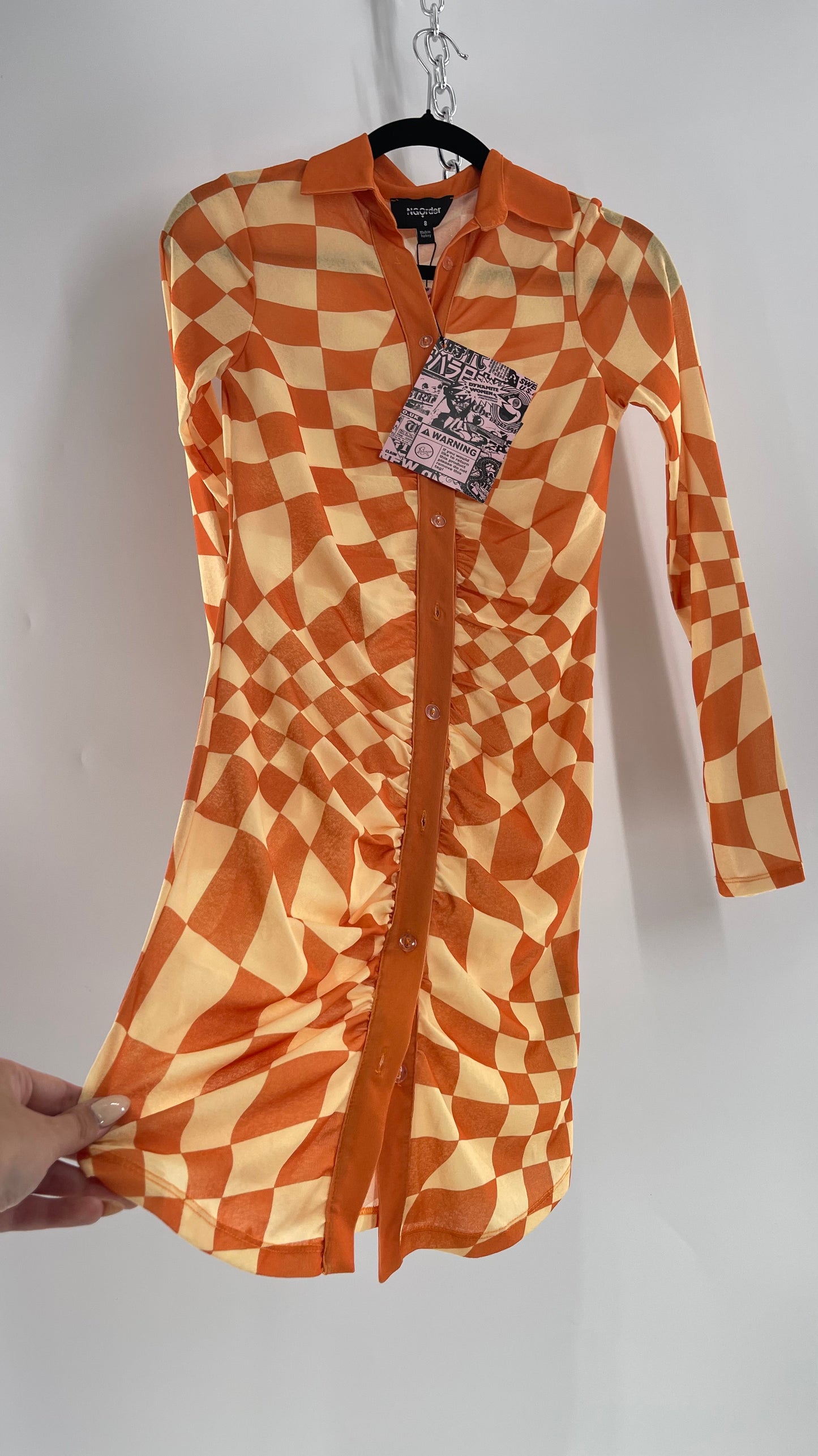 NGOrder Checkerprint Yellow/Orange Collared Buttonfront Dress (8)