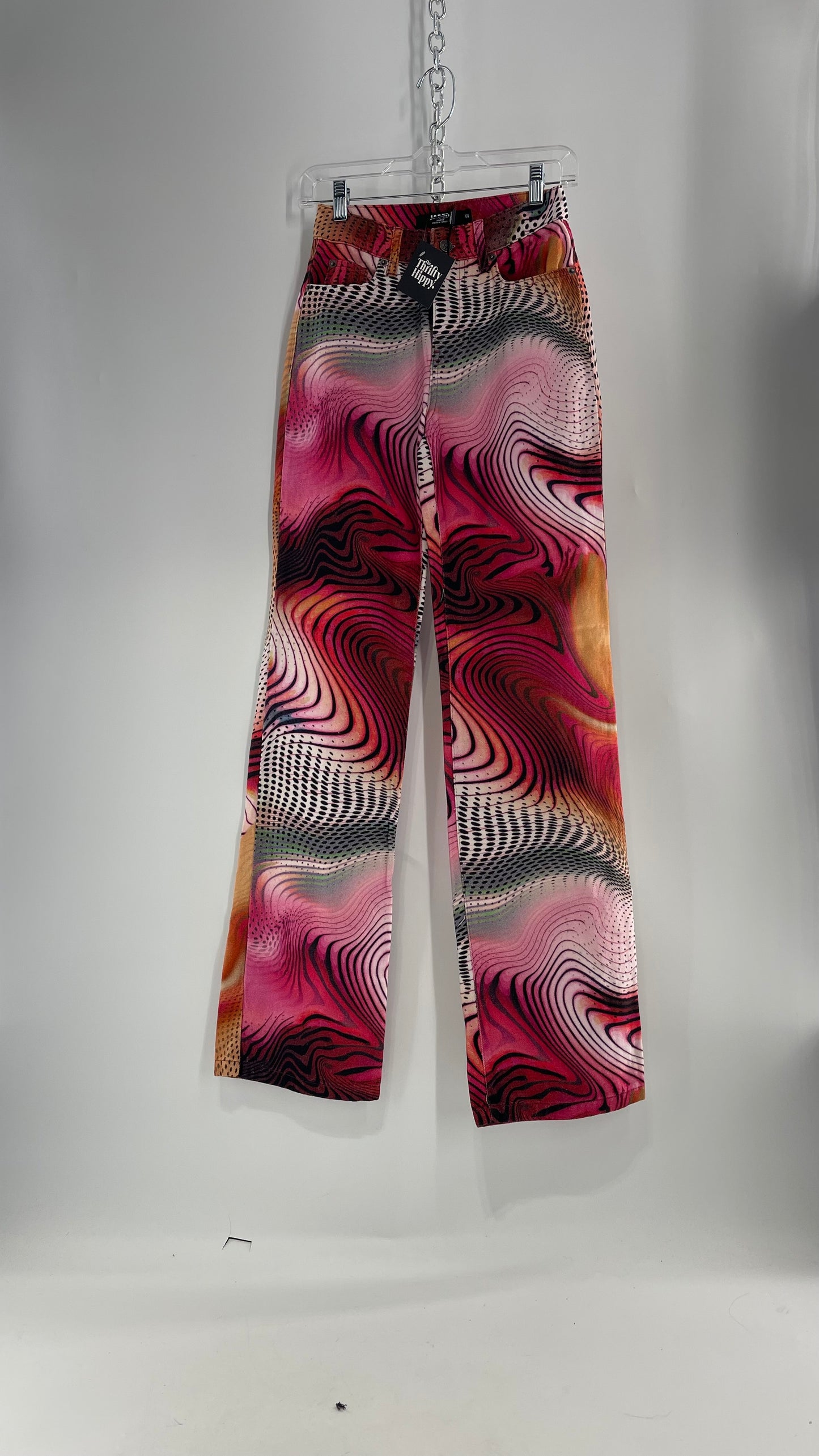 Jaded London Wavy Psychedelic Patterned Jeans Pink/Orange/Black (24)