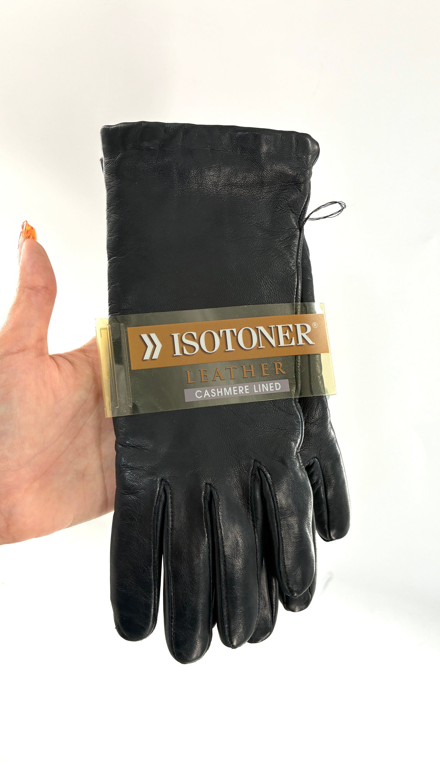 Vintage ISOTONER Deep Navy Leather Gloves with Cashmere Lining