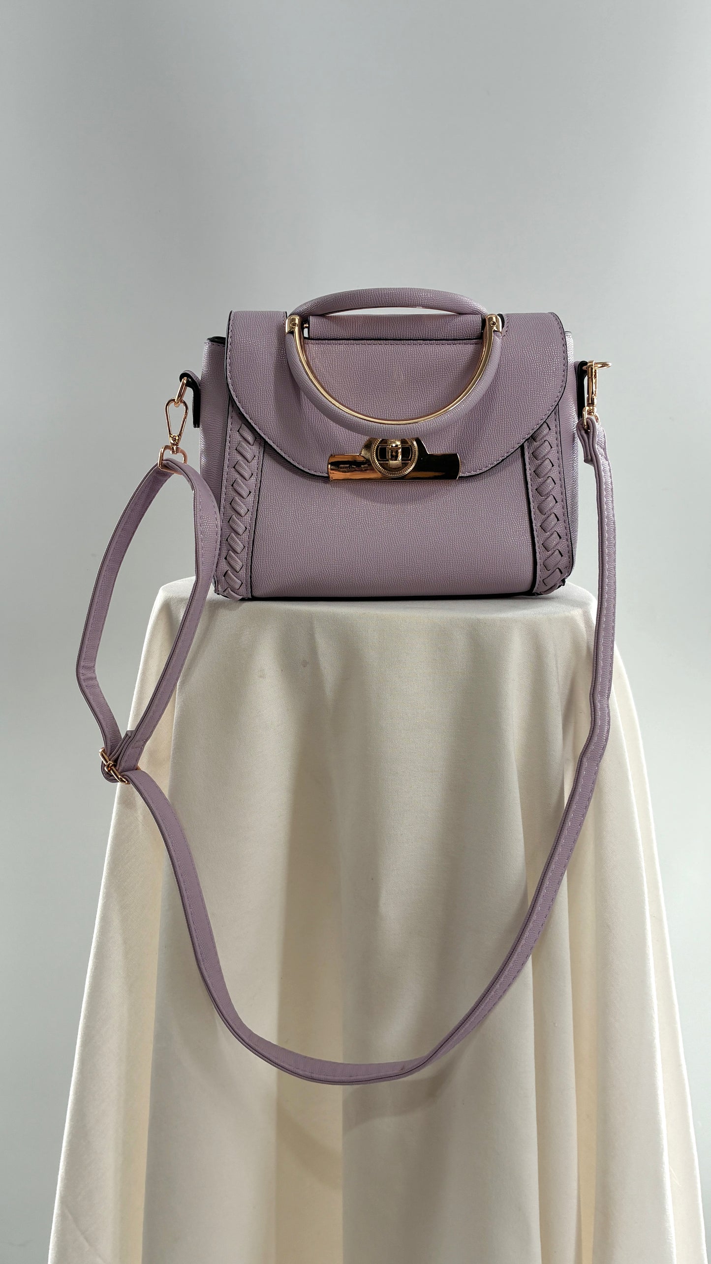Lilac Purple Handbag and Crossbody with Gold Hardware