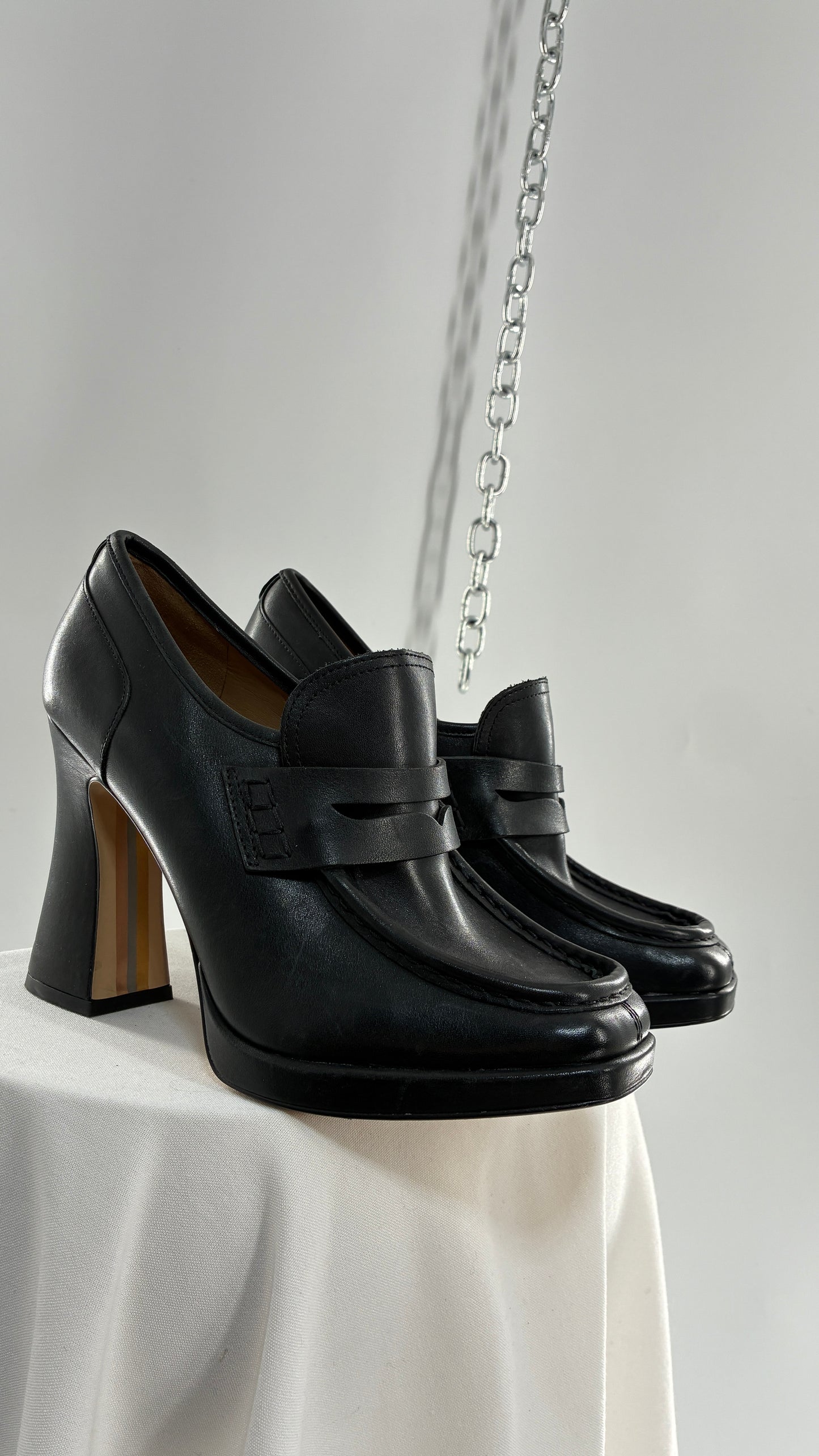 Vintage Sam Edelman Jeanette Black Genuine Leather Chunky Heel Oxfords (9)