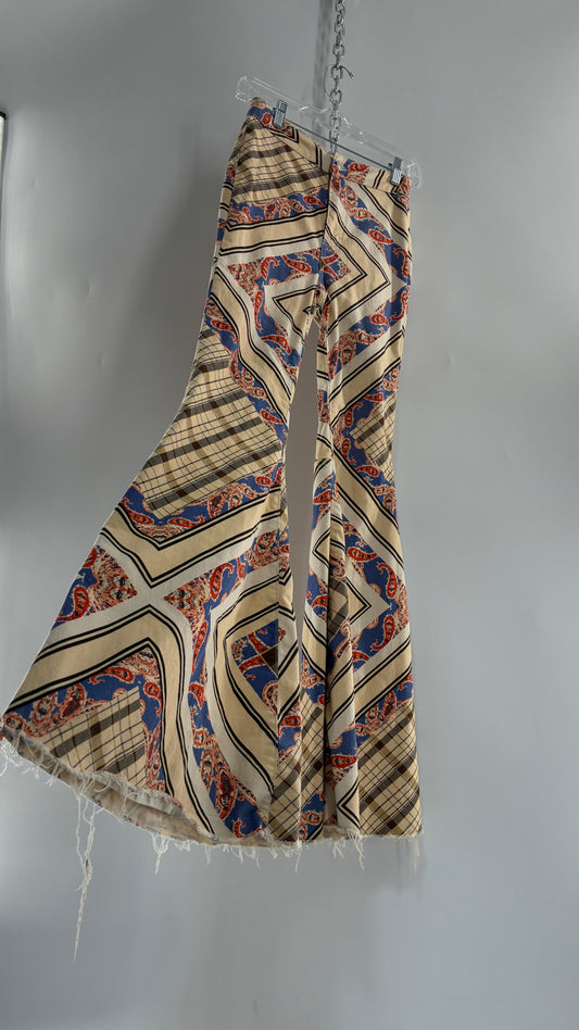 Free People Patterned Plaid Beige Flare Pants (26)