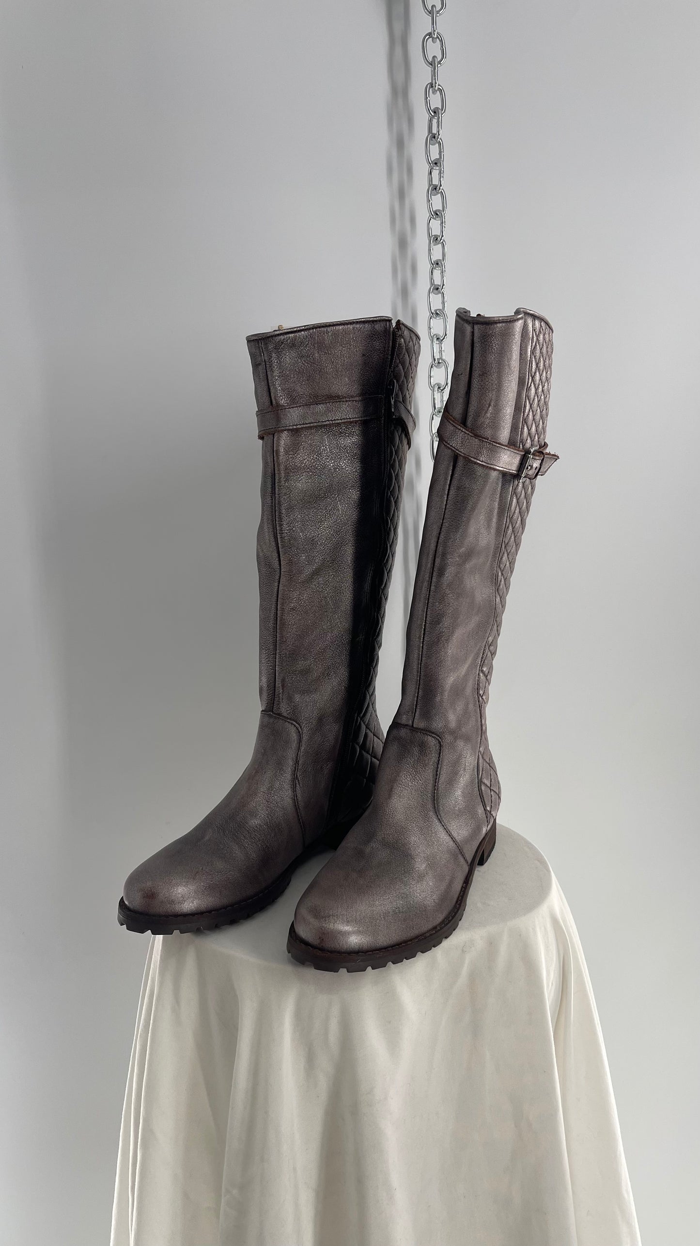 COCO Matisse Metallic Gun Powder Grey Quilted Knee High Boots Made in Brazil (9)