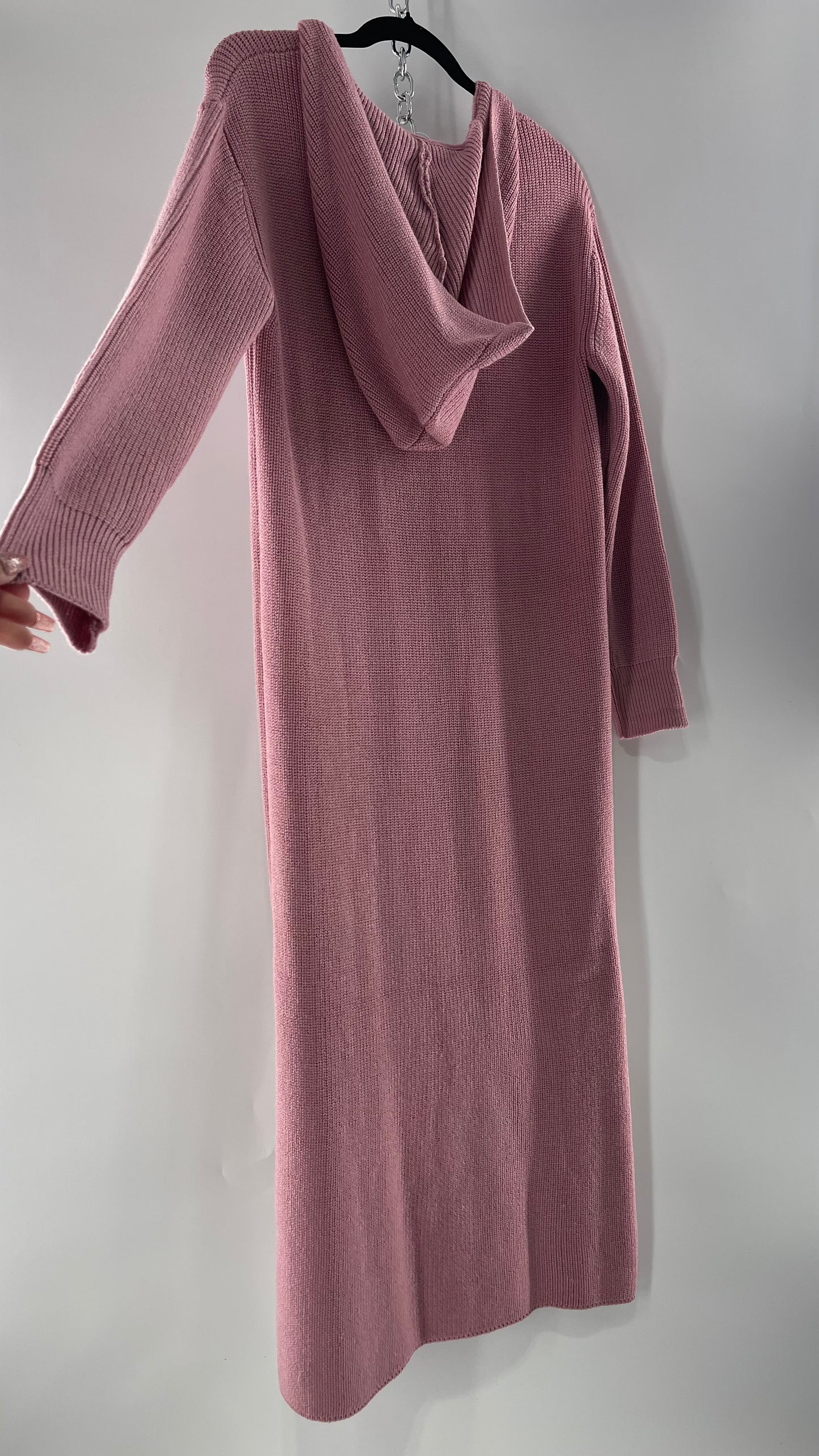 Free People Dusty Pink/ Mauve Full Length Knit Hoodie Snuggie Dress (S)