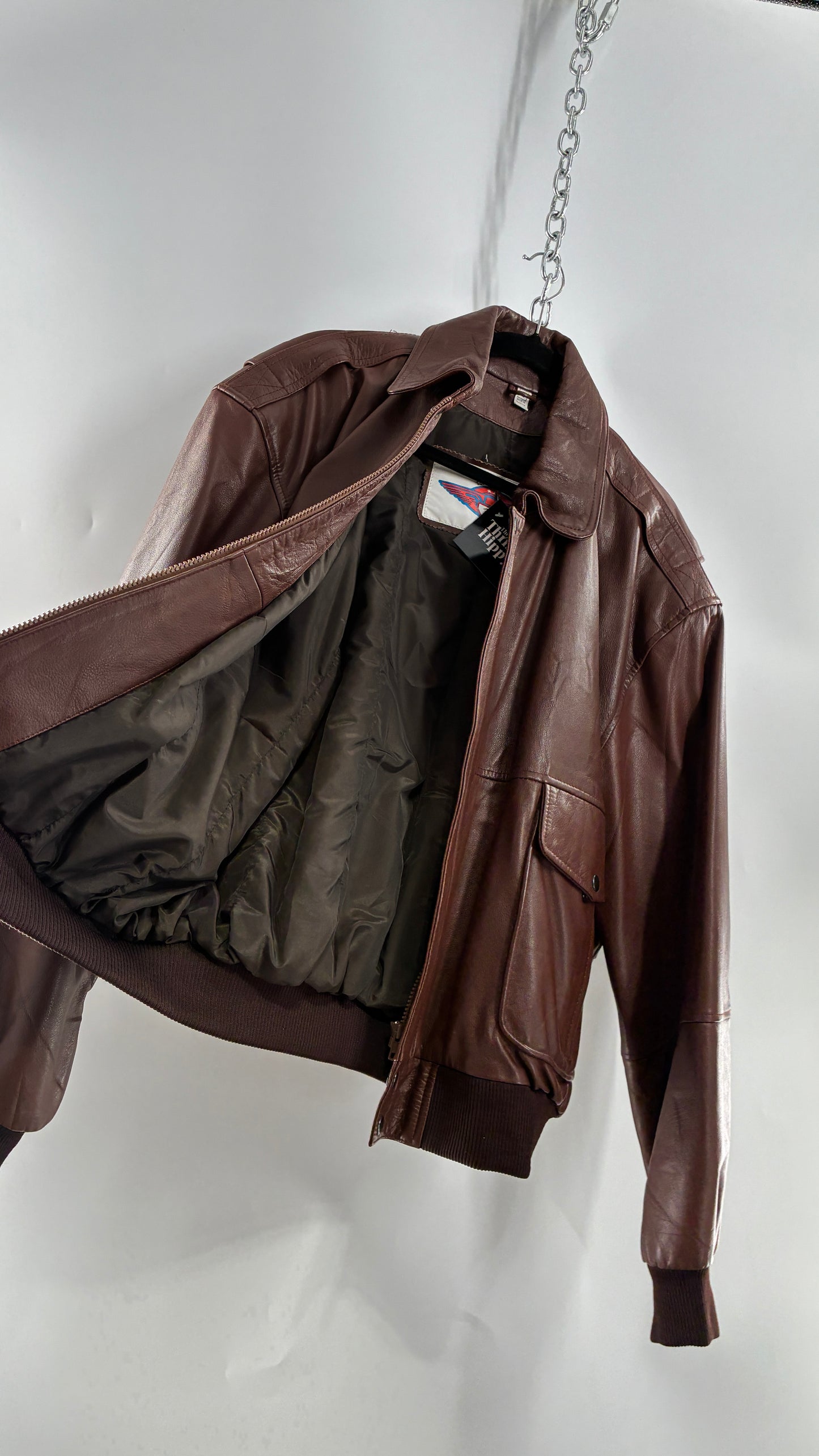 Vintage SUPER FORTRESS B2 Brown Leather Bomber Jacket (Large)