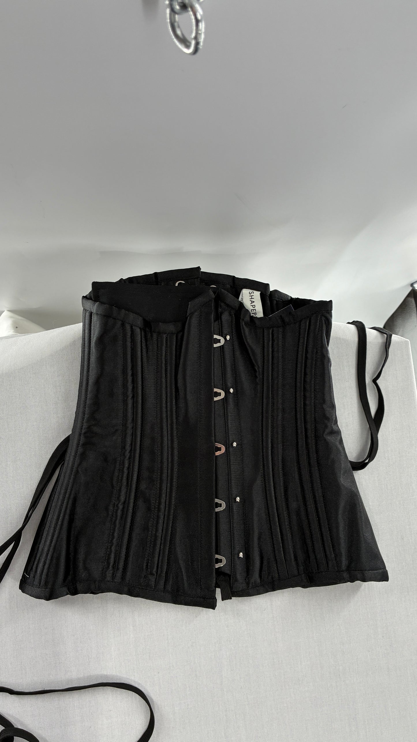 Vintage SHAPERX Black Satin Heavy Duty Ribbed Corset (XS)