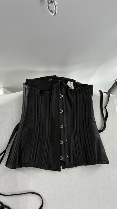 Vintage SHAPERX Black Satin Heavy Duty Ribbed Corset (XS)